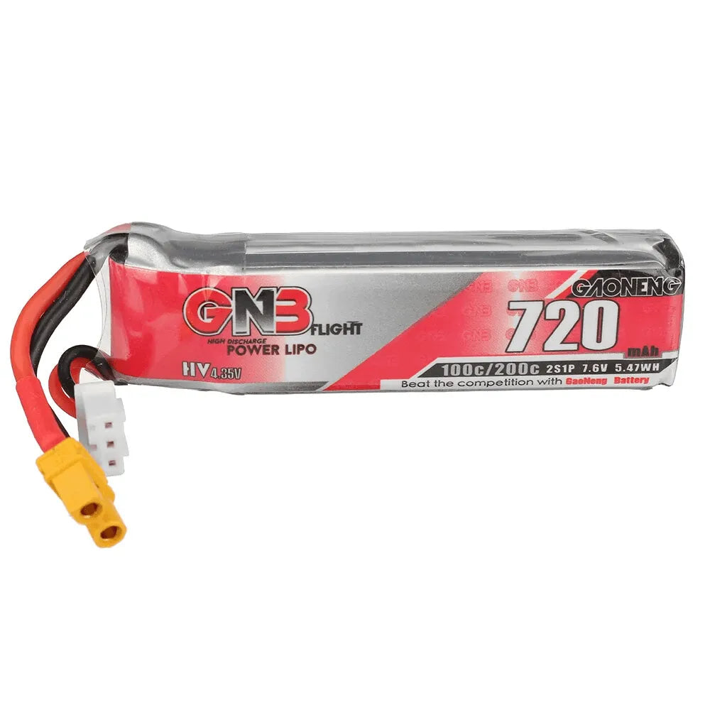 GNB 7.6V 720mAh 100C 2S LiPo Battery with XT30 Connector - High Performance FPV Racing Drone Battery (2 Pack) - Perfect for FPV Drones, RC Cars and Airplanes