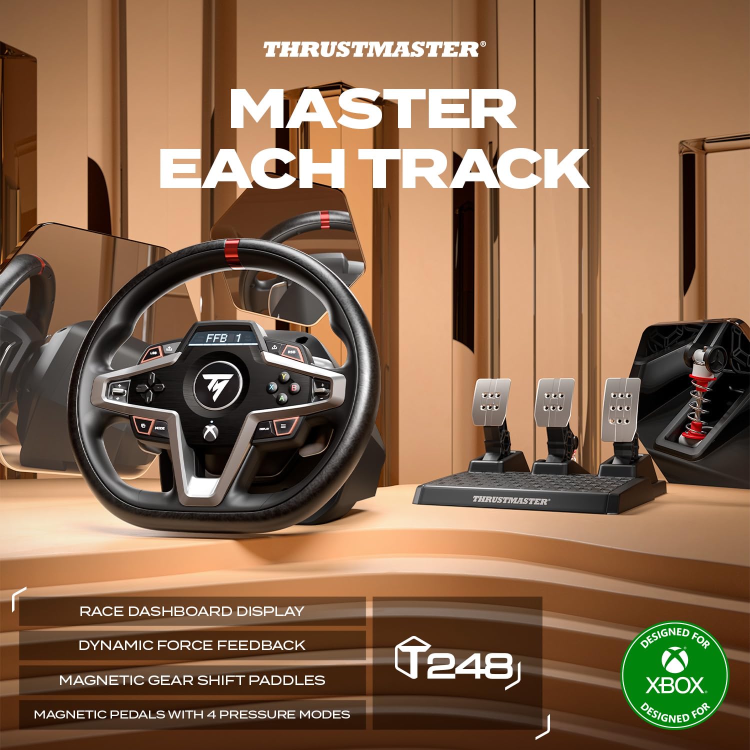 Thrustmaster T248X Racing Wheel with Magnetic Pedals - Hybrid Drive, Magnetic Paddle Shifters & Dynamic Force Feedback - Compatible with Xbox Series X/S, Xbox One & PC - Perfect for Sim Racing & Gaming Enthusiasts