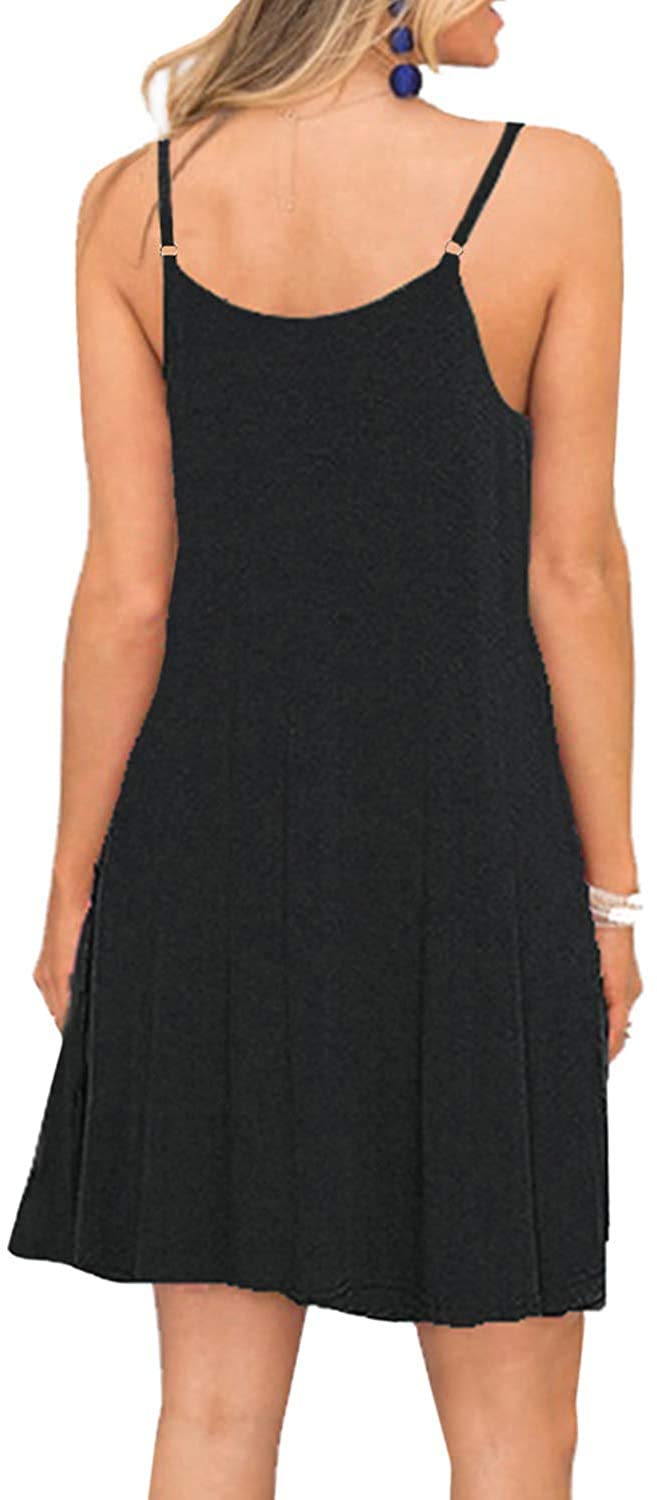 BEUFRI Women's Summer Spaghetti Strap Casual Swing Tank Dress with Pockets - Lightweight Beach Cover Up, Boho Sundress for Vacation, Pool Party & Outdoor Activities