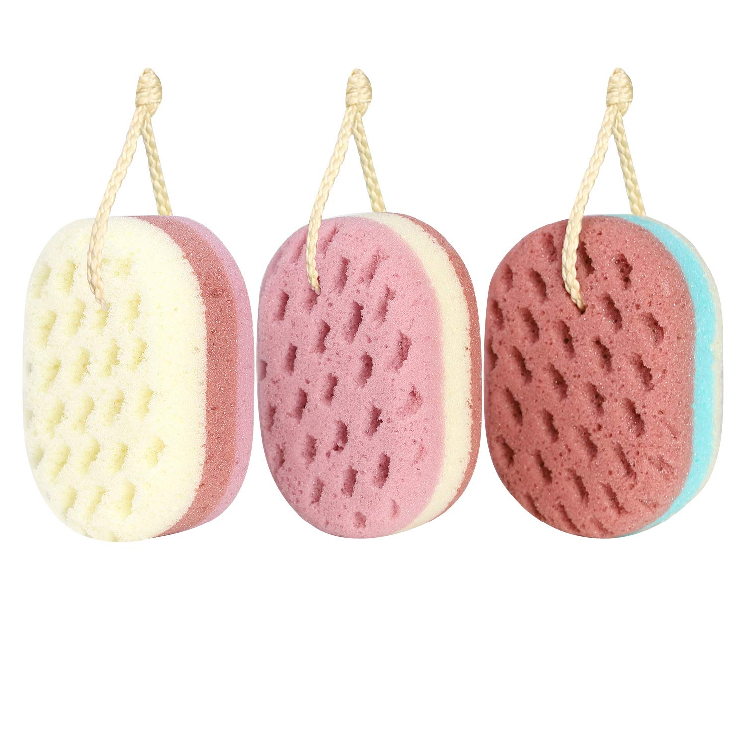 KECUCO 3-Pack Exfoliating Bath Sponge Set for Women, Men & Kids - Soft Loofah Body Scrubber for Shower & Bath | Gentle Skin Exfoliation, Body Wash Enhancer | Perfect for Daily Cleansing, Spa Days & Sensitive Skin Care