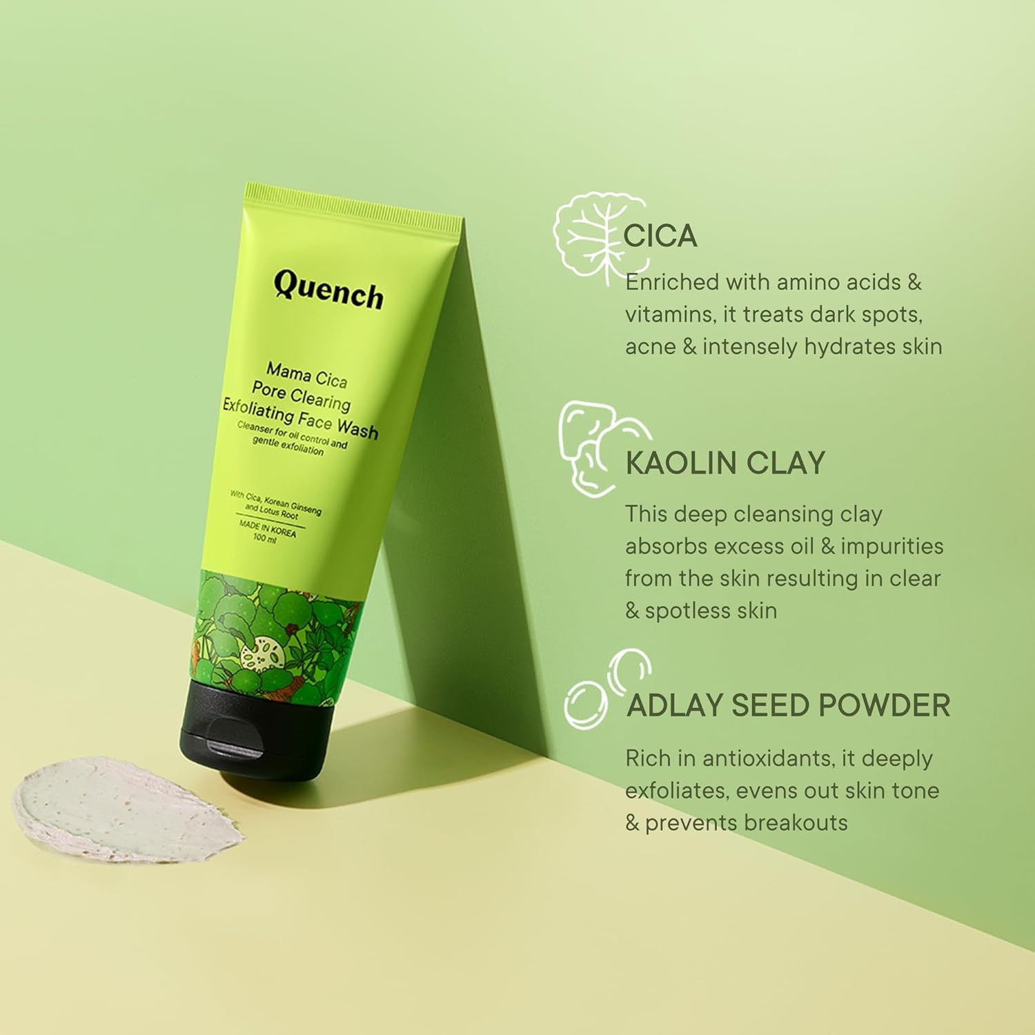 Quenc'h Pore Clearing Exfoliating Face Wash - Korean Deep Cleansing & Exfoliating Facial Cleanser for Acne & Blackheads (100ml) | Perfect for Daily Skincare Routine & Travel