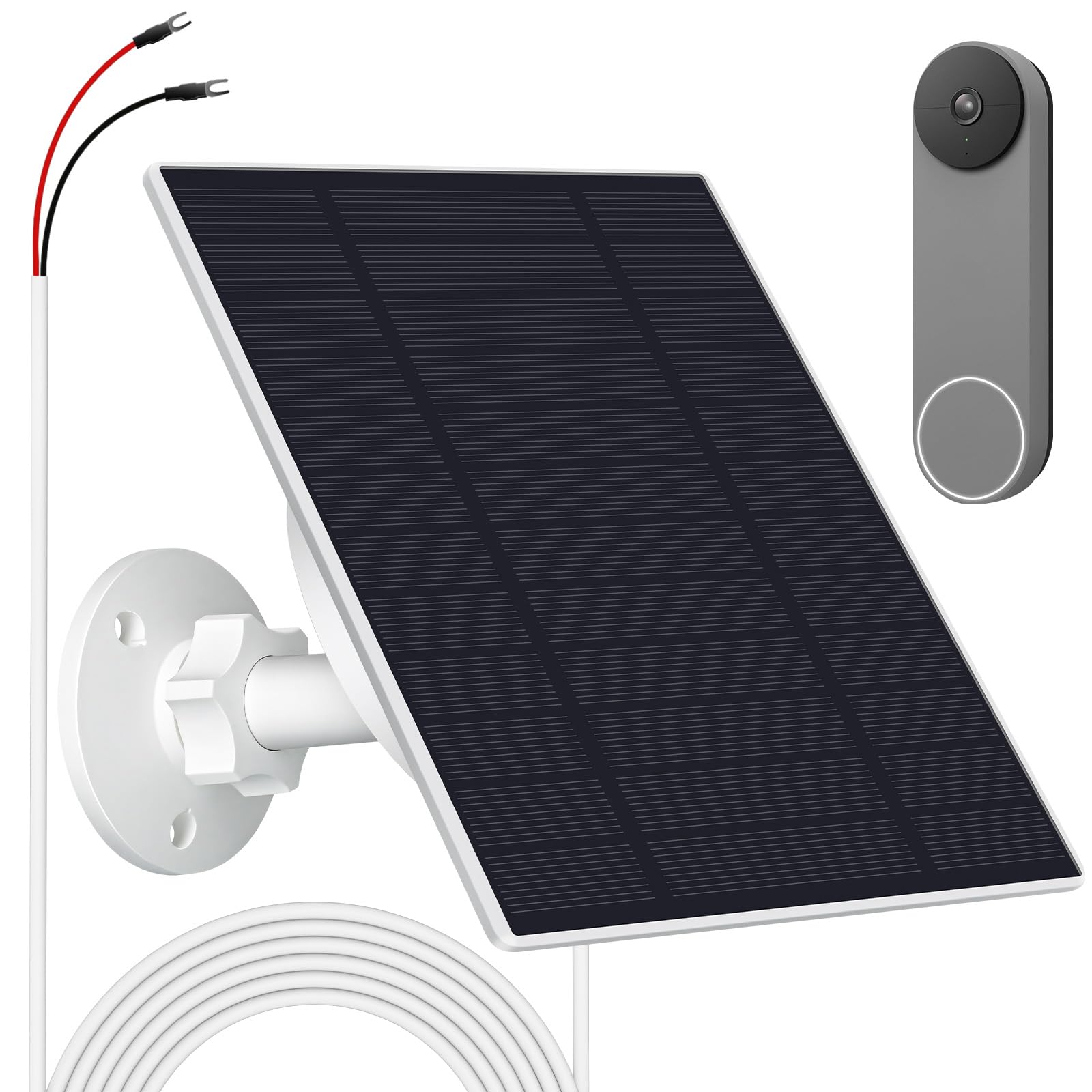 5W Solar Panel Charger for Google Nest Doorbell - IP66 Waterproof with 9.8ft Cable & 360° Adjustable Mount | U-Shape Port | Perfect for Outdoor Security Camera Continuous Power Supply