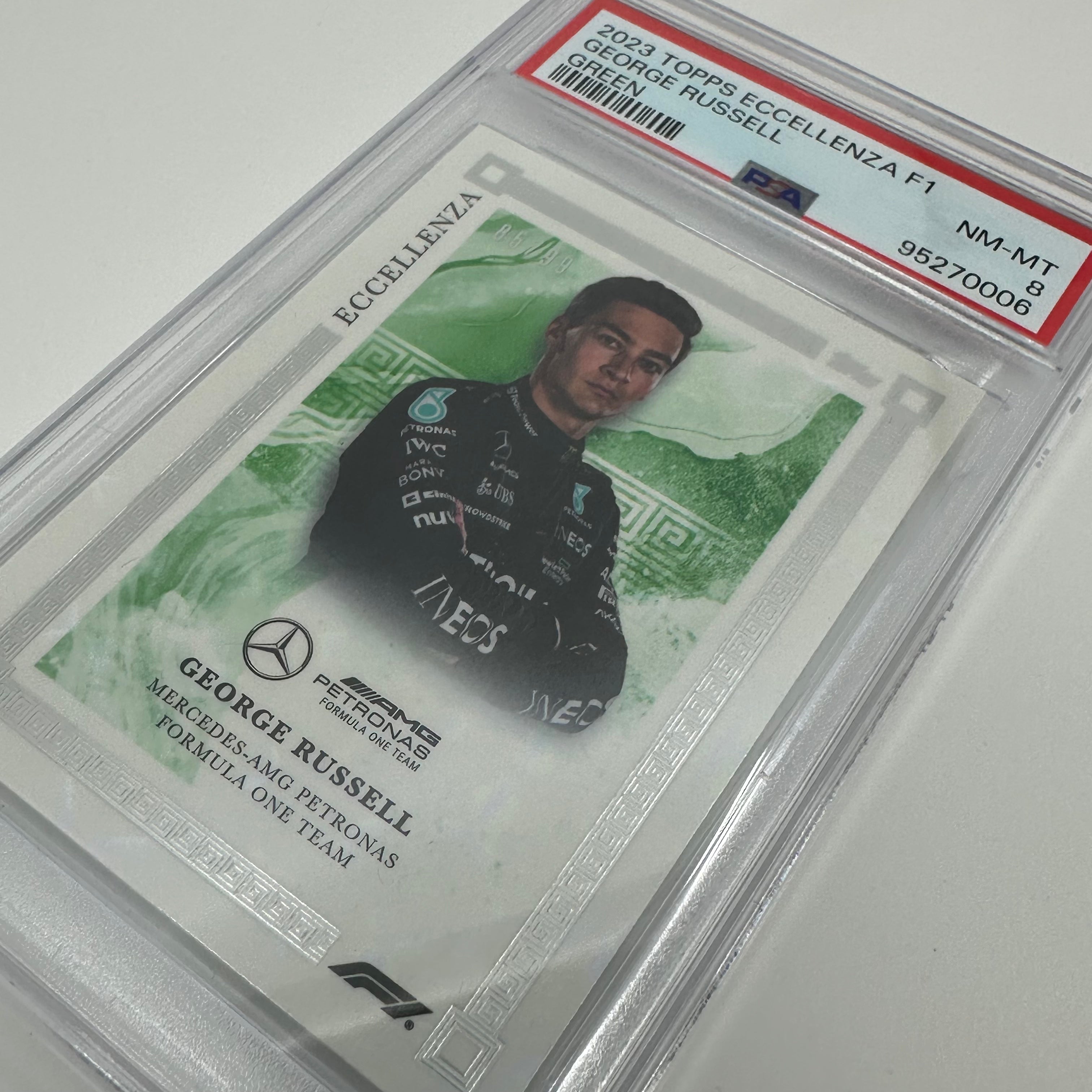 PSA 8 George Russell 2023 Eccellenza Green #85/99 - Rare Trading Card for Collectors & Sports Fans - Perfect for Display, Investment & Fantasy Leagues