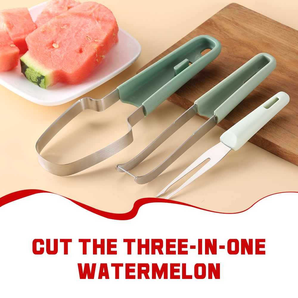 2024 Upgraded 3-in-1 Stainless Steel Watermelon Slicer & Fruit Cutter - Multi-Functional Kitchen Tool for Watermelons, Melons & Pineapples - Perfect for BBQs, Picnics & Summer Parties (1PC)