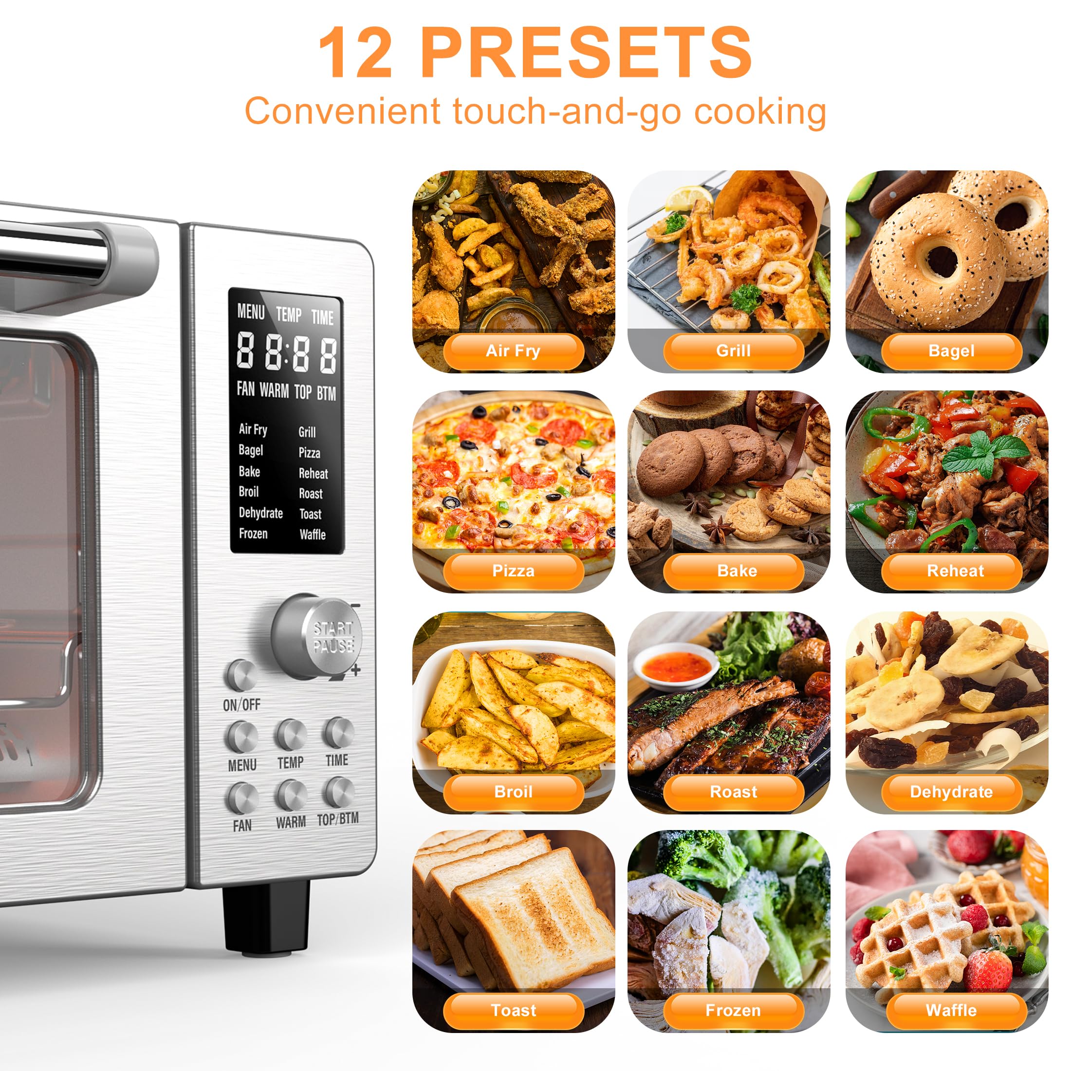 Nuwave Bravo 12-in-1 Air Fryer Toaster Oven with Convection - 1800W, 21QT Large Capacity, 50°-450°F Temperature Control, Adjustable Top & Bottom Heaters, PFAS-Free Stainless Steel - Perfect for Baking, Roasting & Air Frying in Small Kitchens