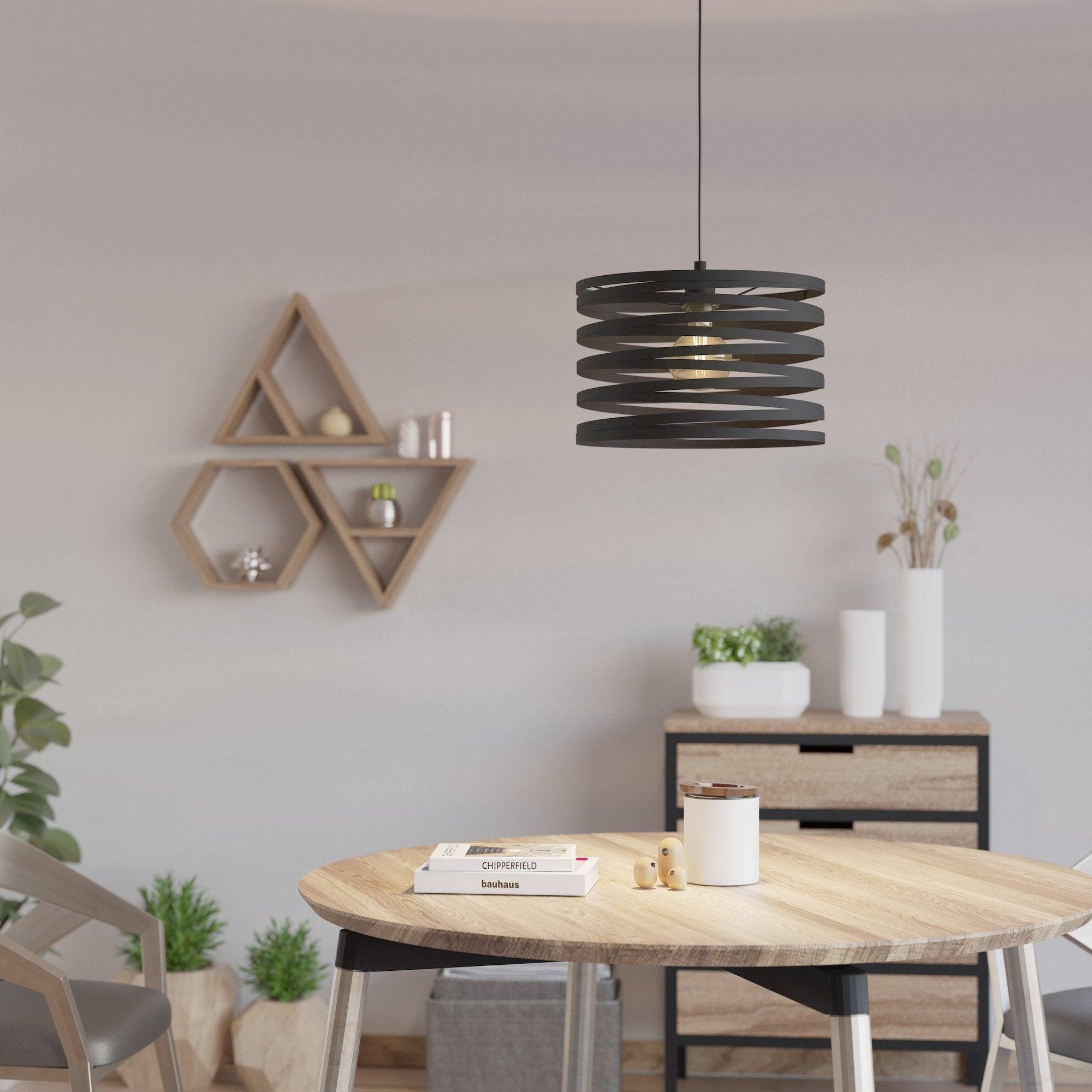 Eglo Cremella 37cm Round Black Metal Ceiling Pendant Light - Modern Industrial Lampshade for Kitchen, Dining Room & Bedroom Lighting