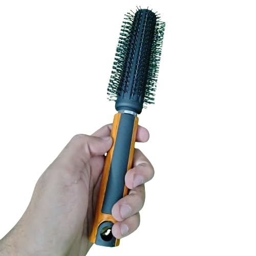 ZAUKY Round Wooden Handle Professional Hair Brush - All Rounder Styling Brush with Smooth Wood & Black Handle for Detangling & Shine (Pack of 1) - Perfect for Salon, Home Use & Travel Styling