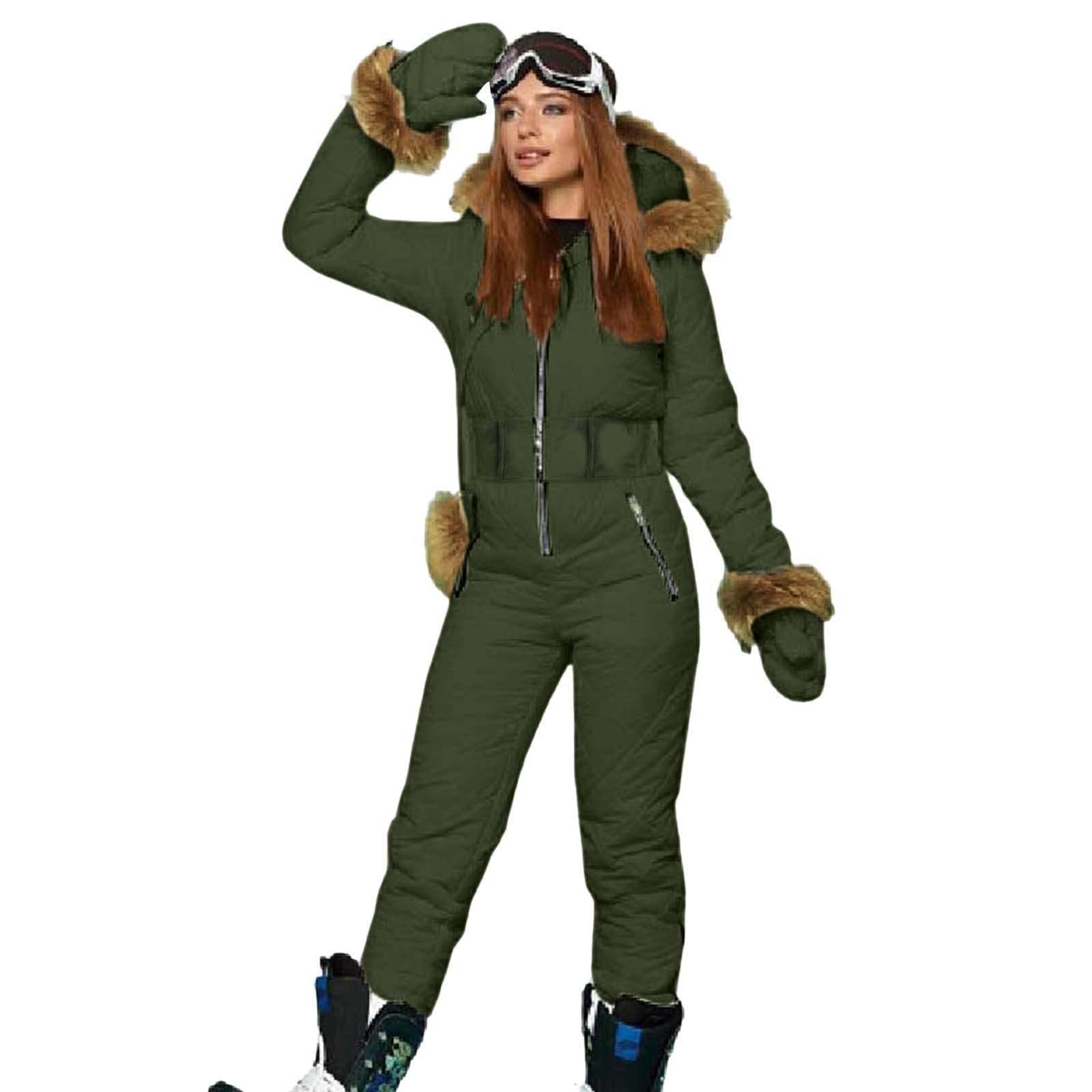 Women's Waterproof Snowsuit Winter One Piece Ski Suit with Gloves & Bag - High Waist Warm Snow Jumpsuit for Outdoor Skiing & Snowboarding