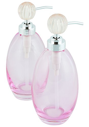 Sherry Kline Lisette Pink Glass Soap Dispenser Set of 2 - Elegant Bathroom & Kitchen Liquid Soap Dispenser for Hand Wash, Lotion, or Dish Soap - Perfect for Home, Spa, or Office Decor