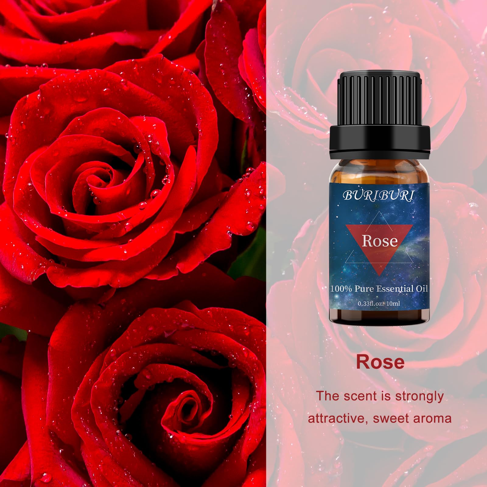 100% Pure Undiluted Rose Essential Oil - Natural Organic Aromatherapy Oil for Diffuser, Massage, Soap & Candle Making - 10ml Romantic Rose Scented Oil for Women - Perfect for Relaxation, Spa & Home Fragrance