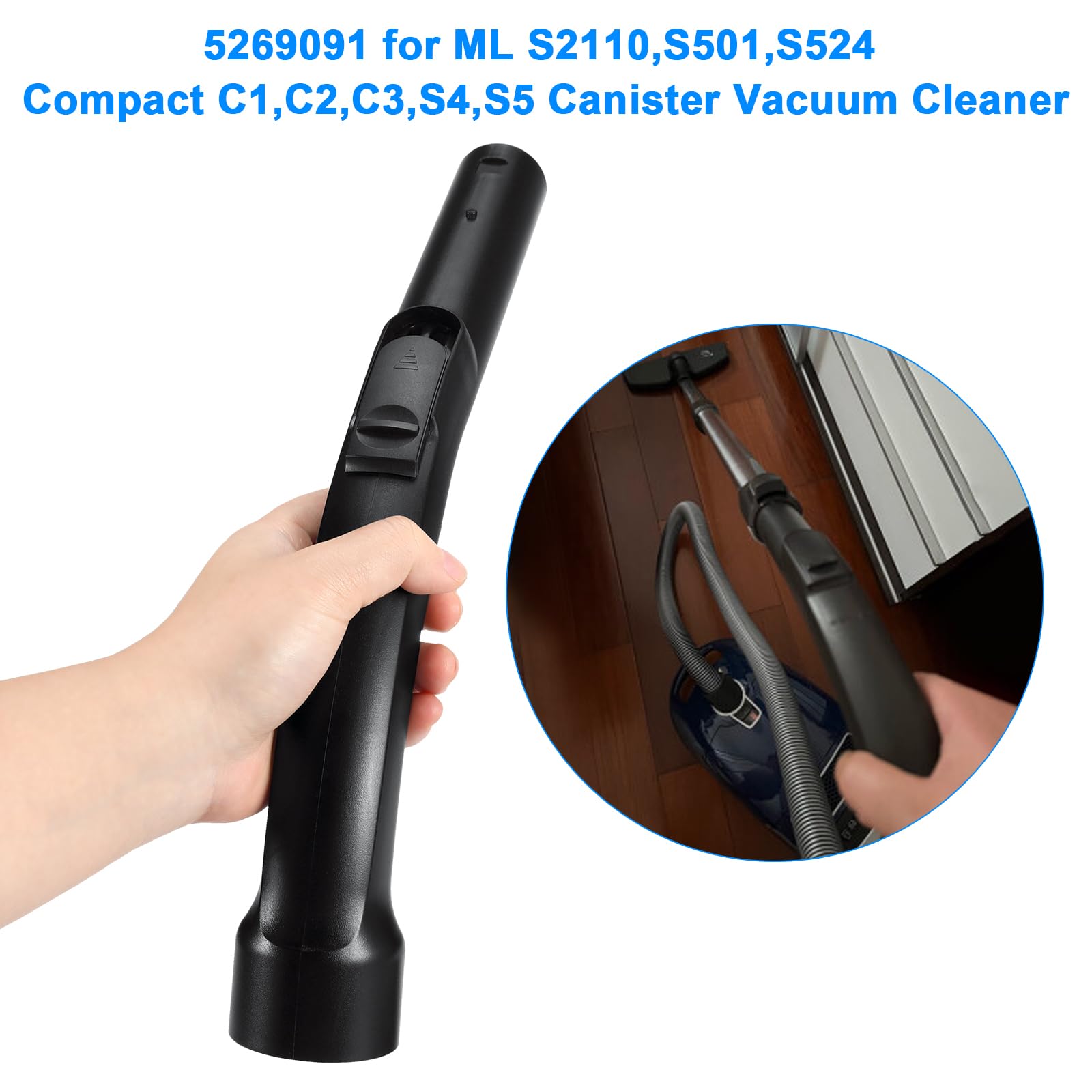 Miele Vacuum Hose Replacement - Compatible with S2110, S501, S524, C1, C2, C3, S4, S5 Models (Part #9442601, 5269091, 5269090, 9442600) - Durable Bent End Plastic Hose for Easy Cleaning in Tight Spaces & Under Furniture