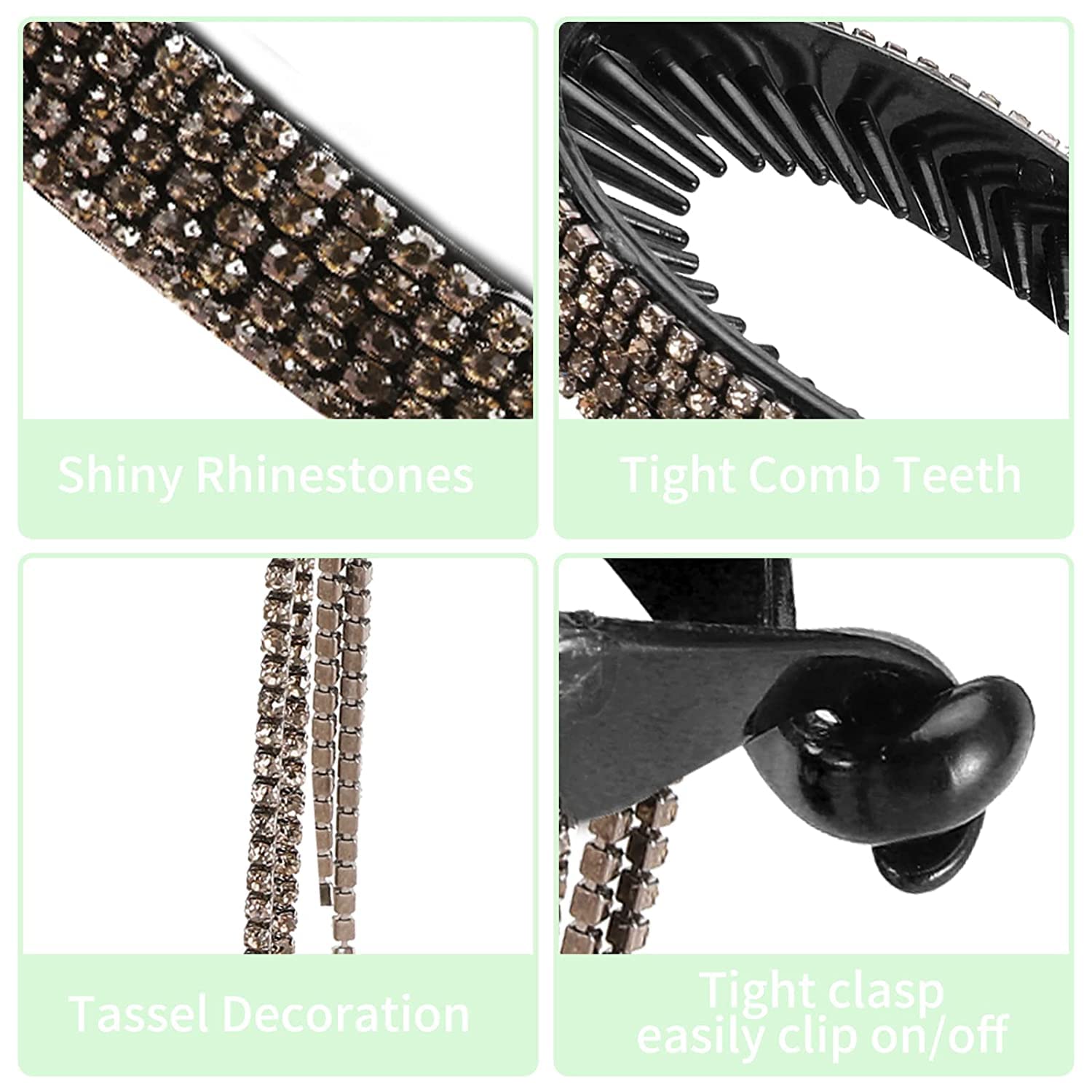 EPARTY Rhinestone Hair Clips - Tassel Ponytail Holder, Claw Grip Hair Clamps for Thick or Long Hair, Glitter Bun Accessories (Black Diamonds, Semicircular) - Perfect for Parties, Weddings & Everyday Styling