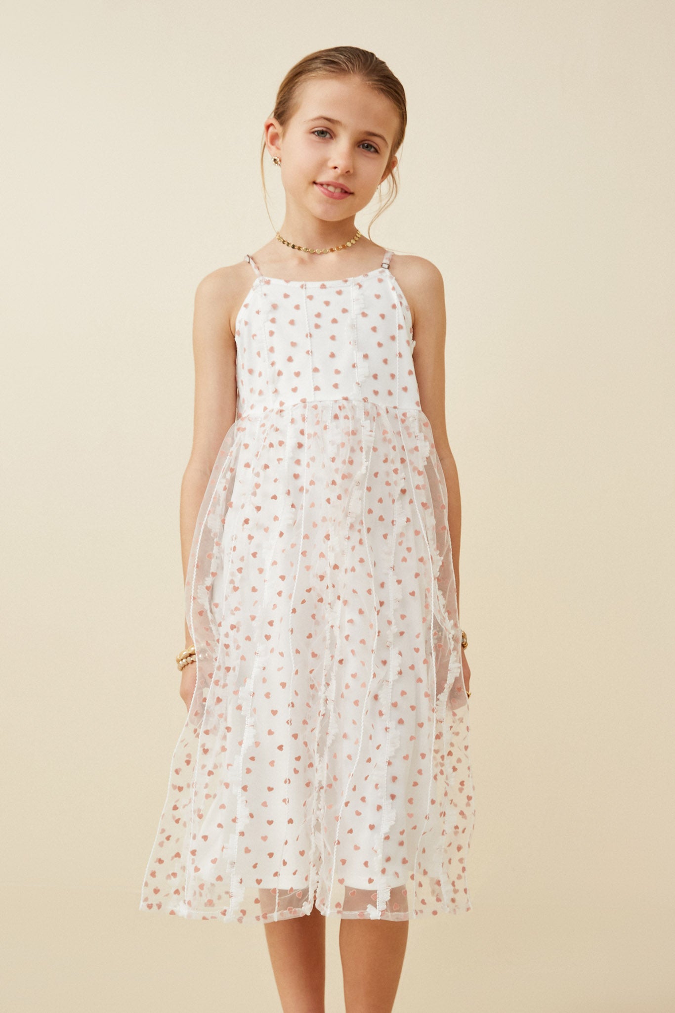 Flocked Heart Ruffle Mesh Tank Dress - Women's Floral Lace Summer Party Dress for Date Night, Wedding Guest & Special Occasions