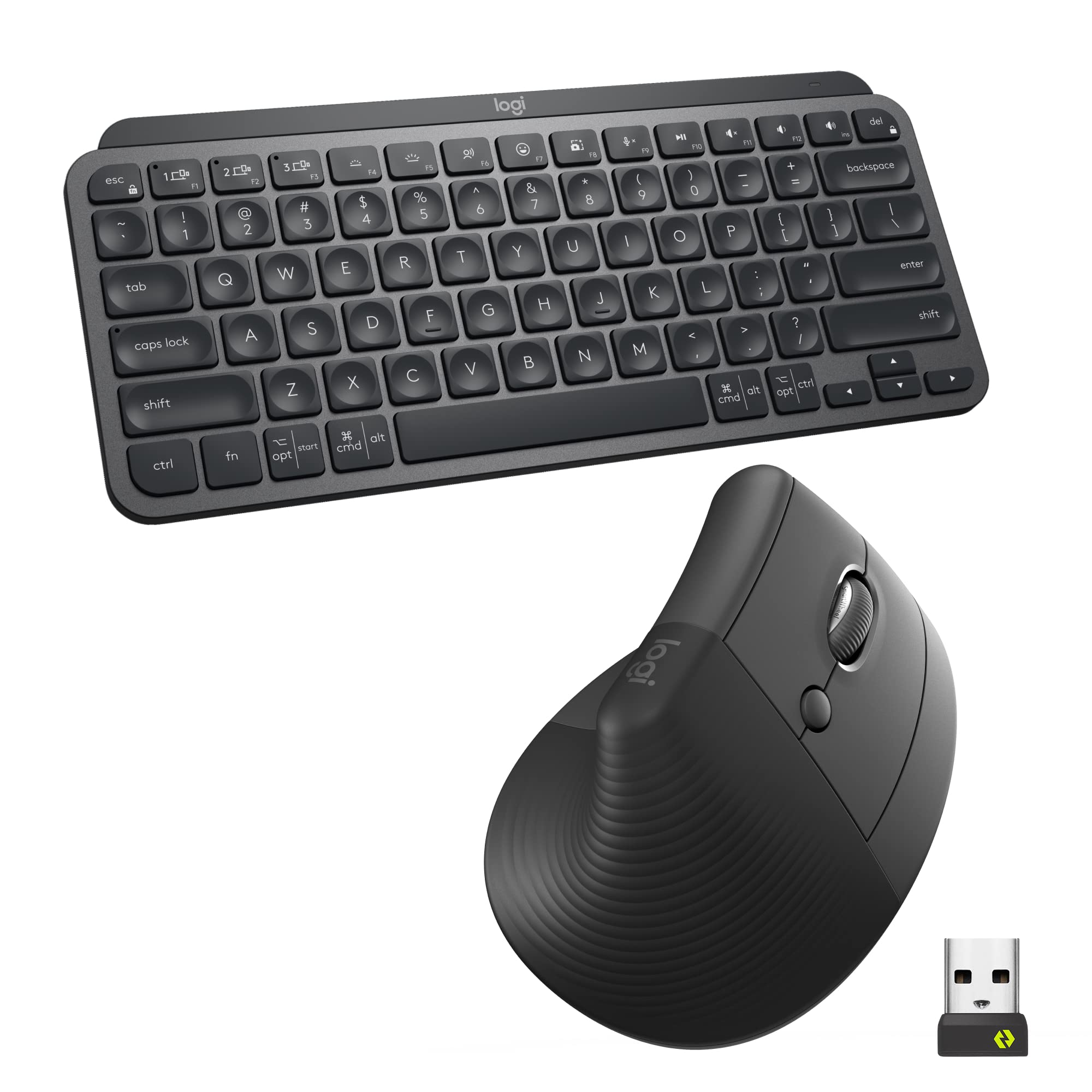 Logitech MX Keys Mini Wireless Keyboard & Lift Vertical Ergonomic Mouse Combo - Bluetooth/USB, Backlit Keys, Quiet Typing for Windows, Mac, iPad - Perfect for Office, Home & Travel Use - Graphite