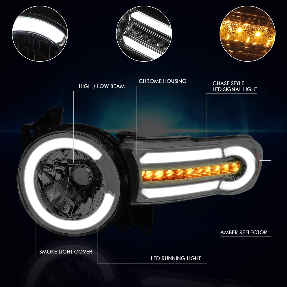 PM PERFORMOTOR Headlight Assembly Compatible with 2007-2014 Toyota FJ Cruiser - LED DRL Sequential Turn Signal Smoked Lens Replacement Headlamps - Perfect for Off-Roading & Night Driving
