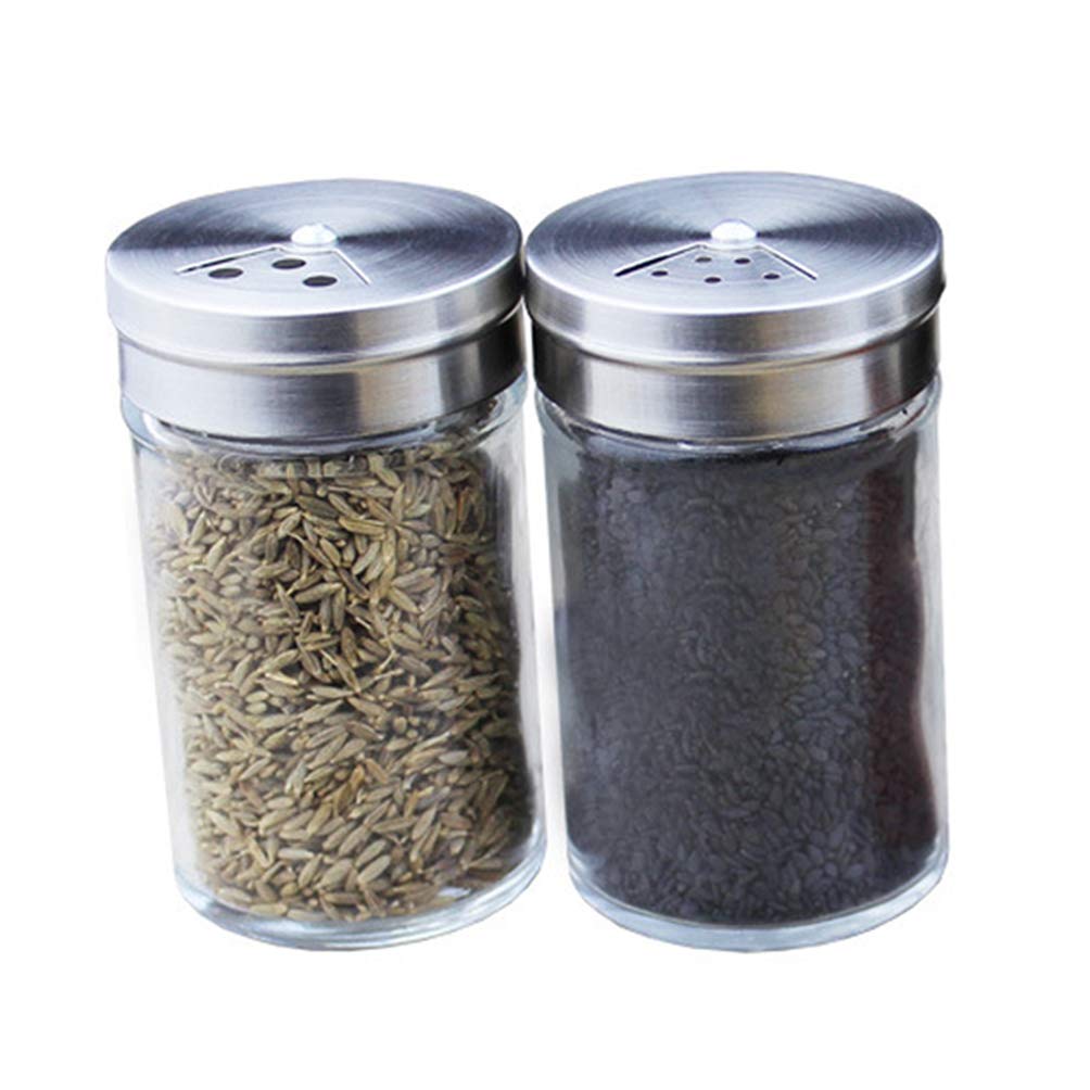 2 Pack 100ml Glass Salt and Pepper Shakers with Stainless Steel Rotatable Lid - Premium Kitchen Seasoning Containers for Home, Restaurant & Outdoor Cooking