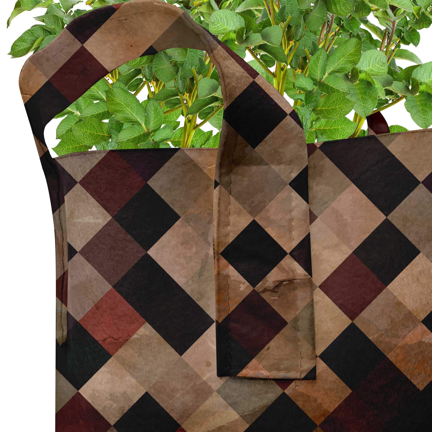 Ambesonne 5-Pack Heavy Duty 7 Gallon Fabric Grow Bags with Handles - Antique Brown Grid Design Plant Pots for Indoor/Outdoor Gardening, Vegetables, Flowers & Herbs