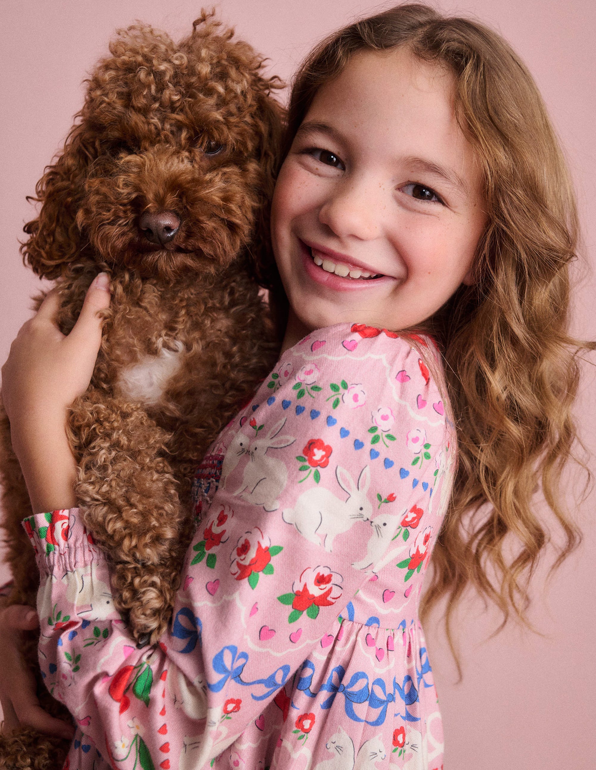 Bess Cozy Smocked Dress for Girls - Pink Valentine Bunny Print - Perfect for Easter, Spring Outfits & Special Occasions