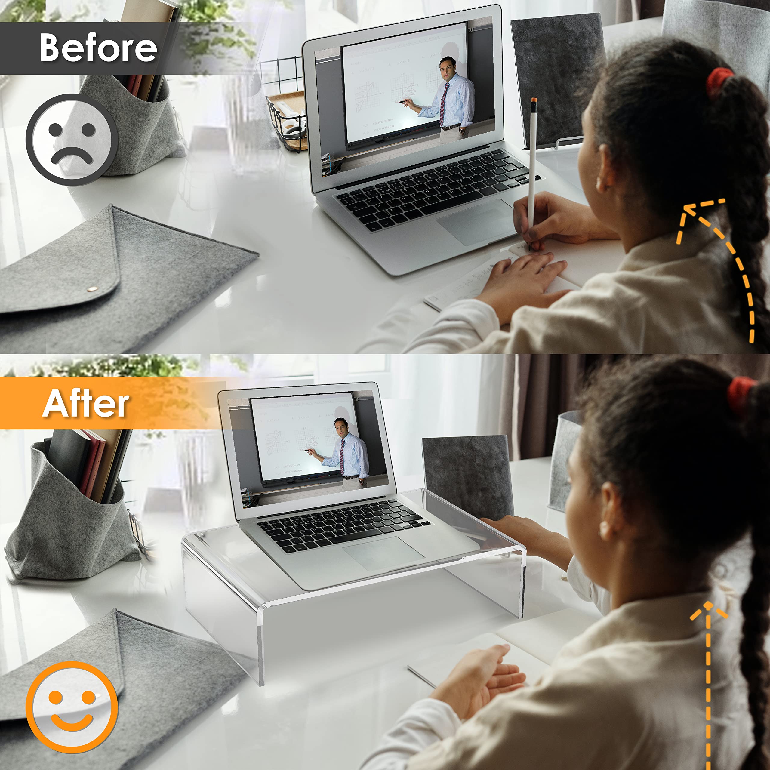 Clear Acrylic Monitor Stand Riser for Laptop, PC, Printer, and Computer - Durable Acrylic Tray for Ergonomic Workspace Setup in Office or Home