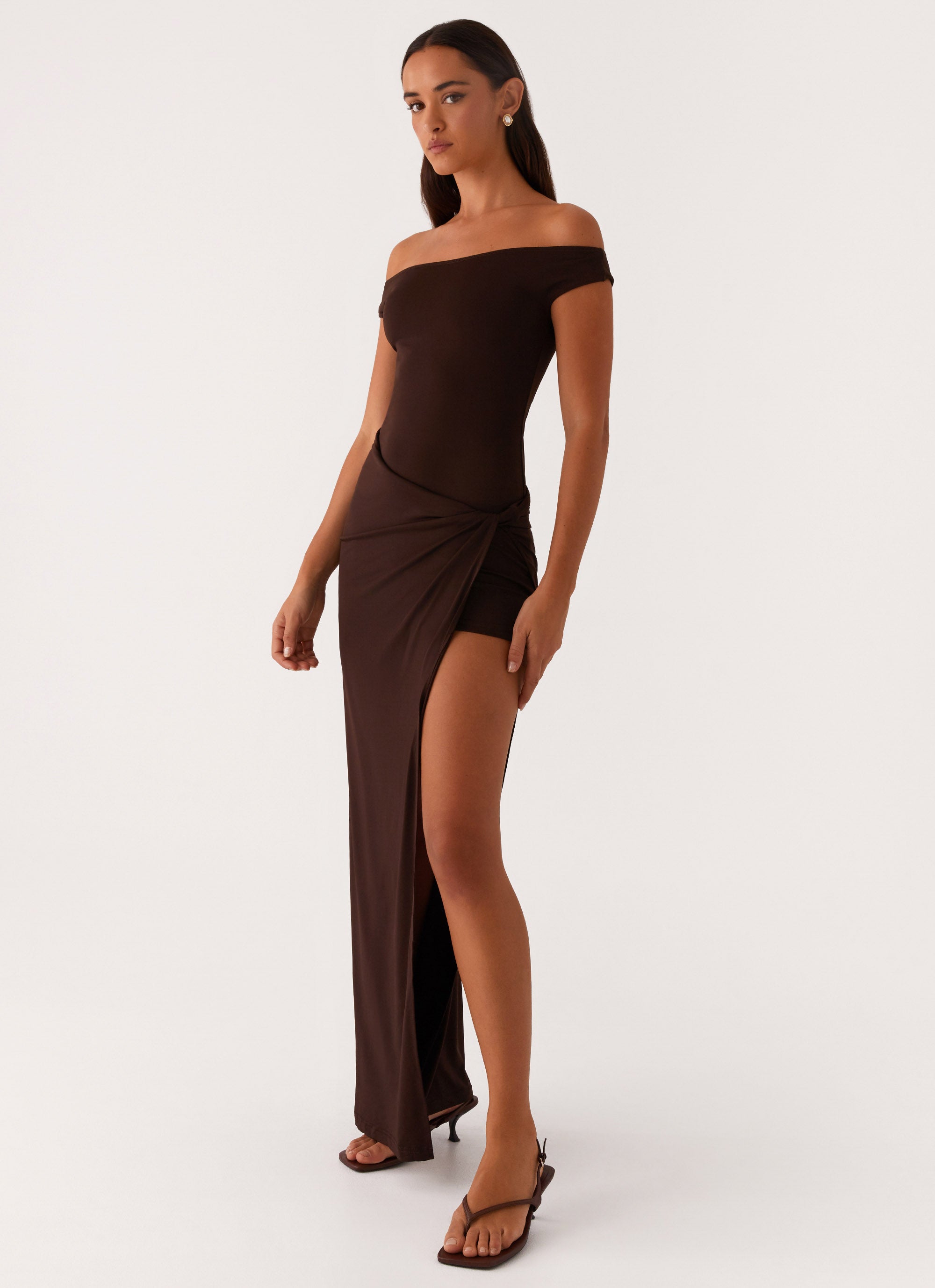 Amerie Women's Maxi Dress - Flowy Long Boho Dress in Chocolate Brown for Beach, Vacation & Summer Outfits