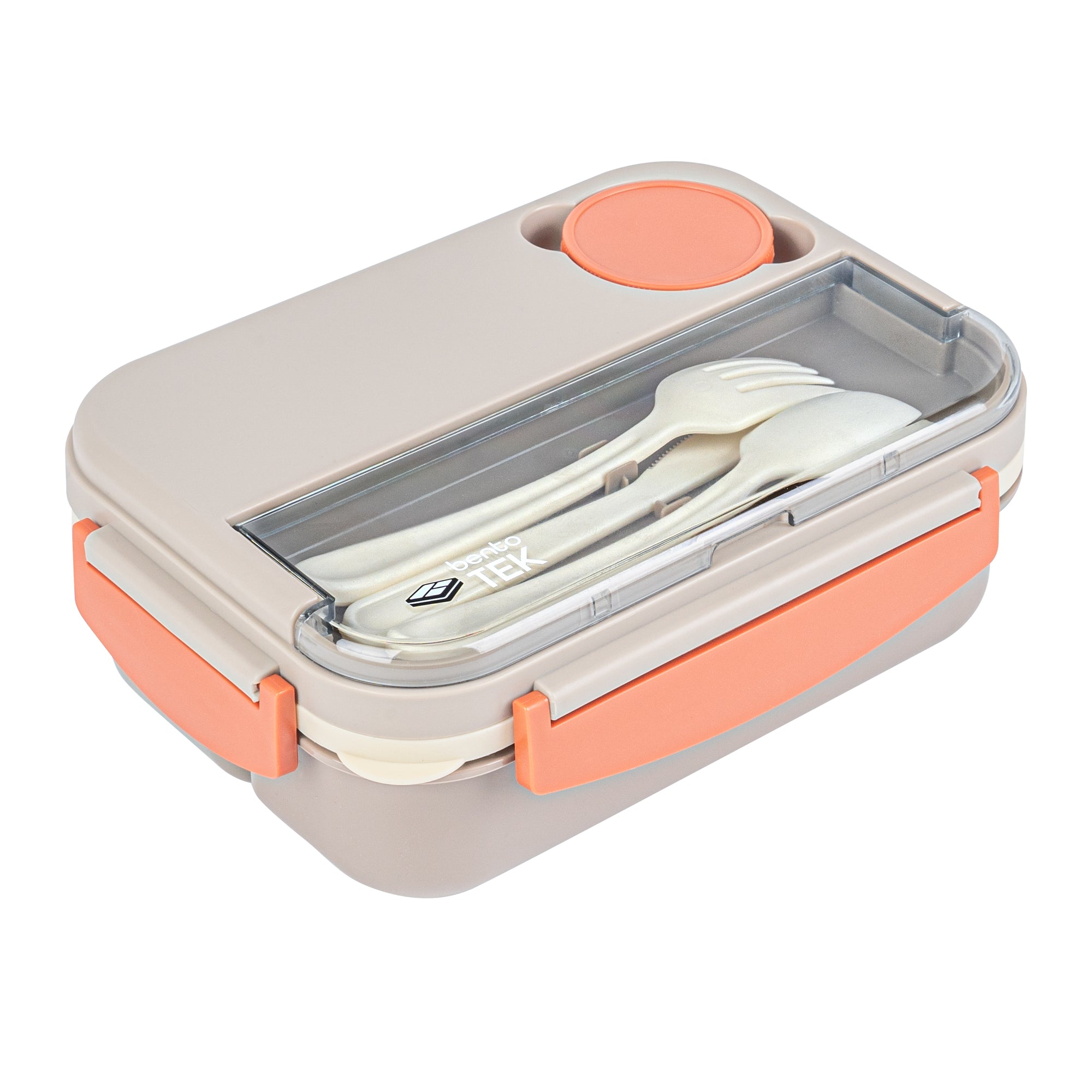 Bento Tek 44 oz BPA-Free Microwave Safe Lunch Box with Utensils - Brown & Orange (9