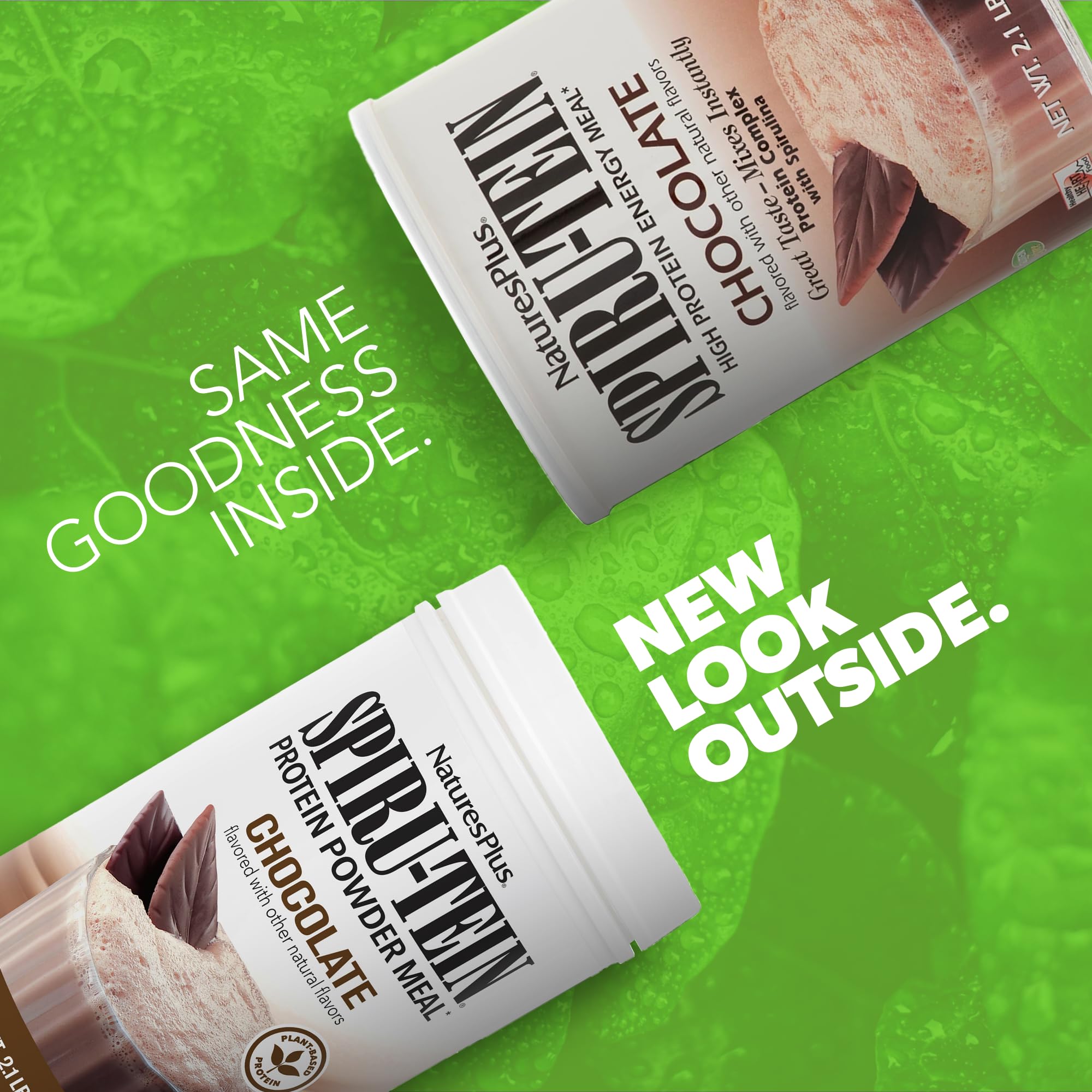 Natures Plus SPIRU-TEIN Chocolate Protein Powder - 2.1 lb (Pack of 2) | Plant-Based Vegan Protein Shake | Non-GMO, Gluten Free, Vegetarian | 68 Servings | Perfect for Post-Workout Recovery & Meal Replacement