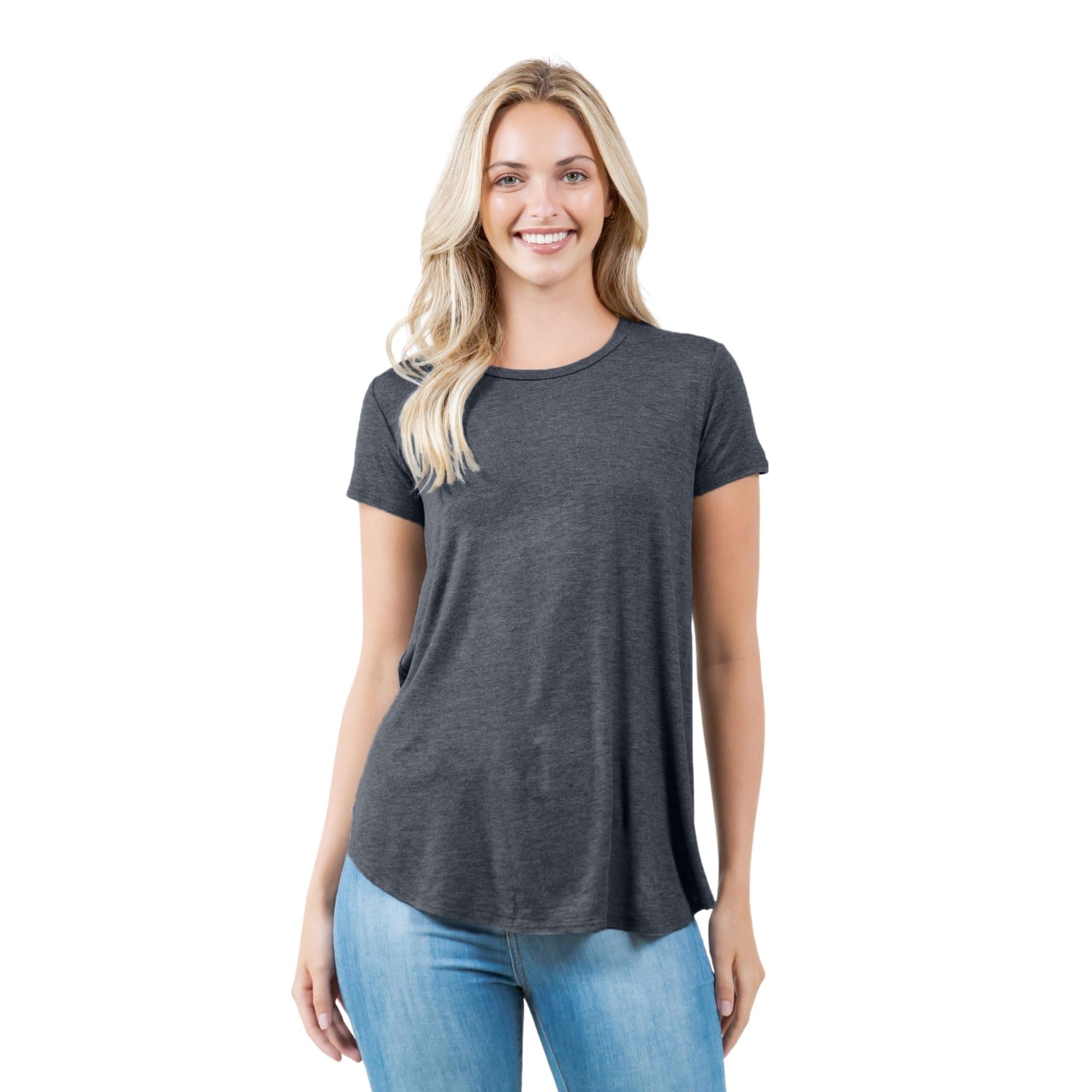 Azules Women's Short Sleeve Tunic Tops - Flowy Scoop Neck Blouse for Leggings | Casual Summer Outfit, Workwear & Dressy Occasions
