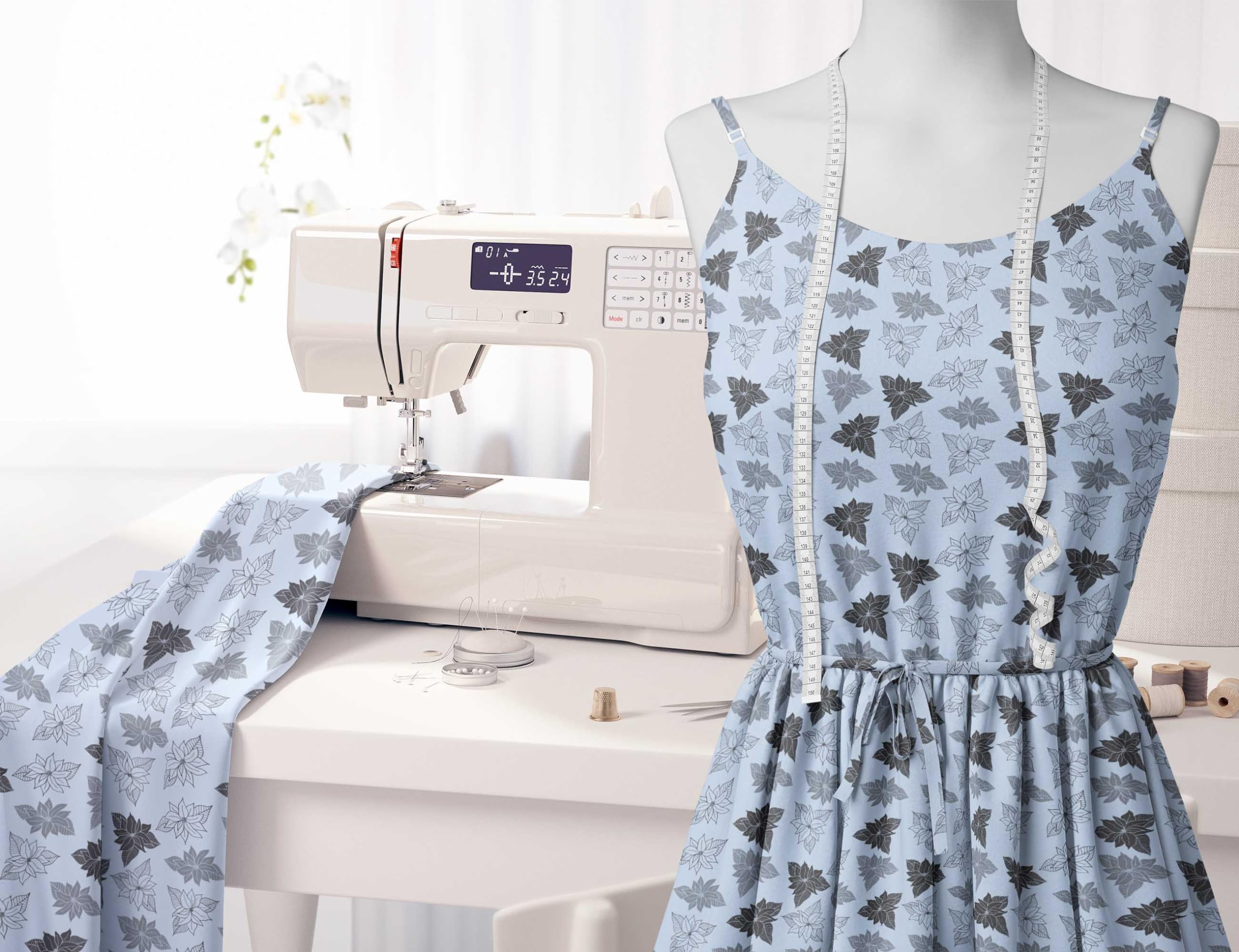 Soimoi Moss Georgette Blue Fabric by The Yard - 42 Inch Wide Floral Printed Fabric for Dresses, Scarves & Home Decor | Exotic Elegant Arbatax Lily Pattern Fashion & Upholstery Material