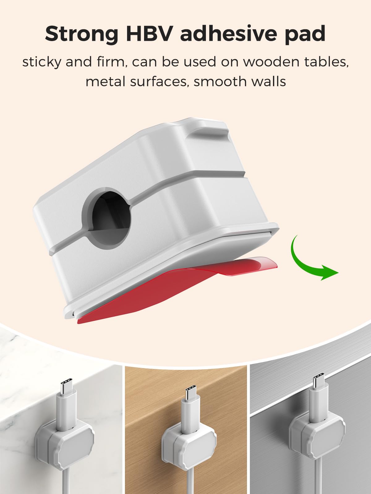 6 Pack Self-Tightening Elastic Cable Clips - White Cable Organizer for Desk, Wall & Nightstand | Home Office & Car Cord Management Solution | Keep Wires Neat for Phones, Laptops & Electronics