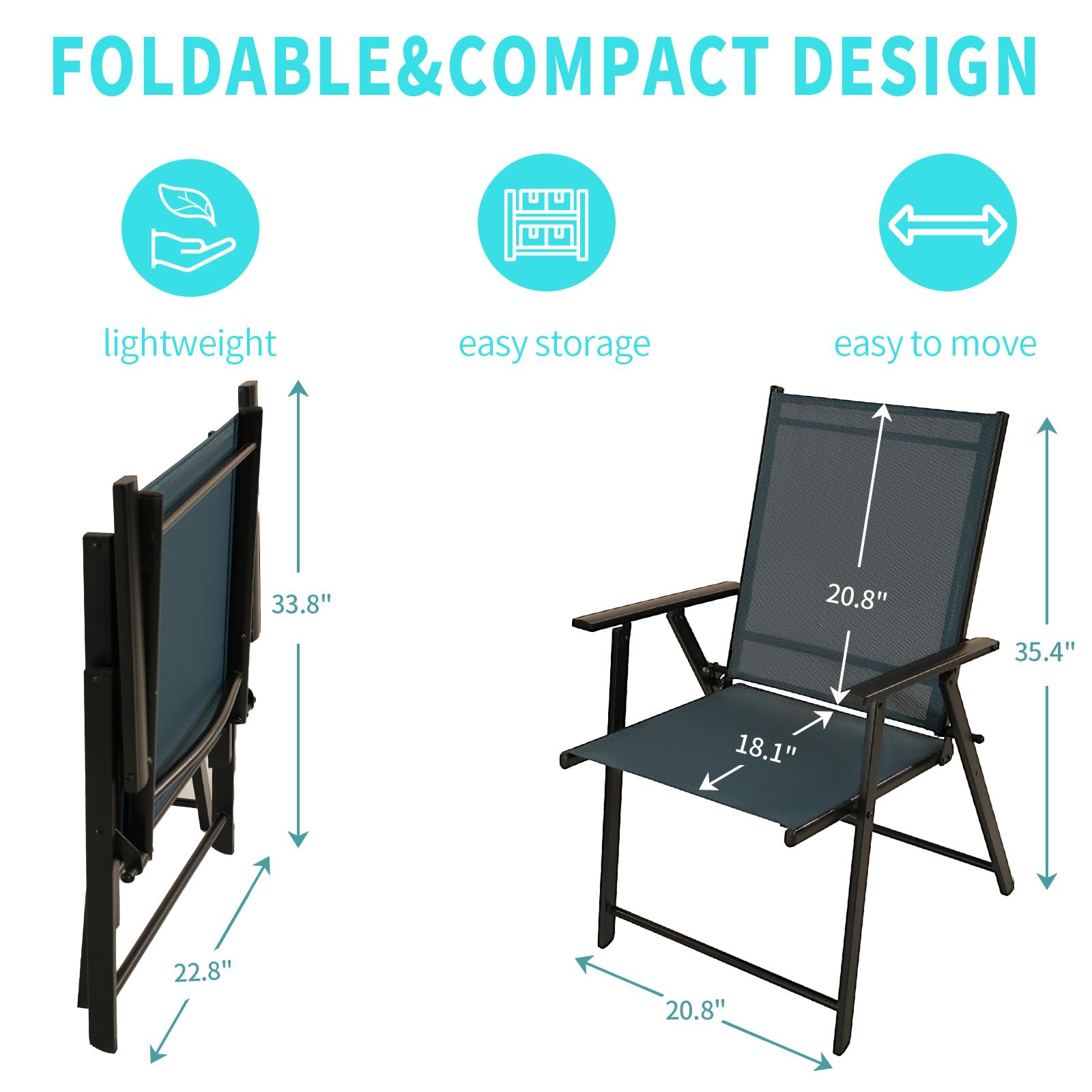 2 Pack Folding Patio Chairs - Heavy Duty Rustproof Metal Frame Outdoor Dining Chairs for Porch, Deck, Garden, Backyard & Camping (Dark Blue) - Perfect for BBQs, Picnics and Outdoor Relaxation