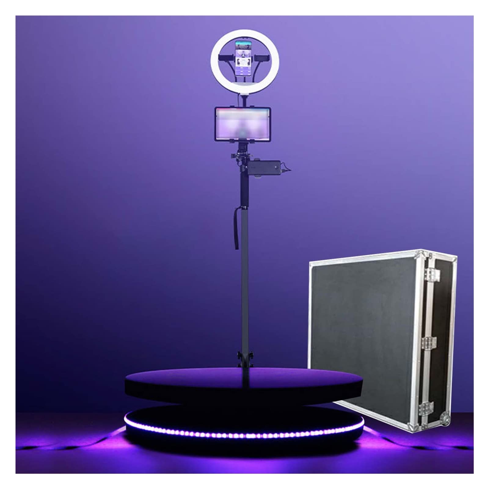 360° Rotating Photo Booth Machine with Adjustable Camera Stand & Ring Light - Portable 45.3