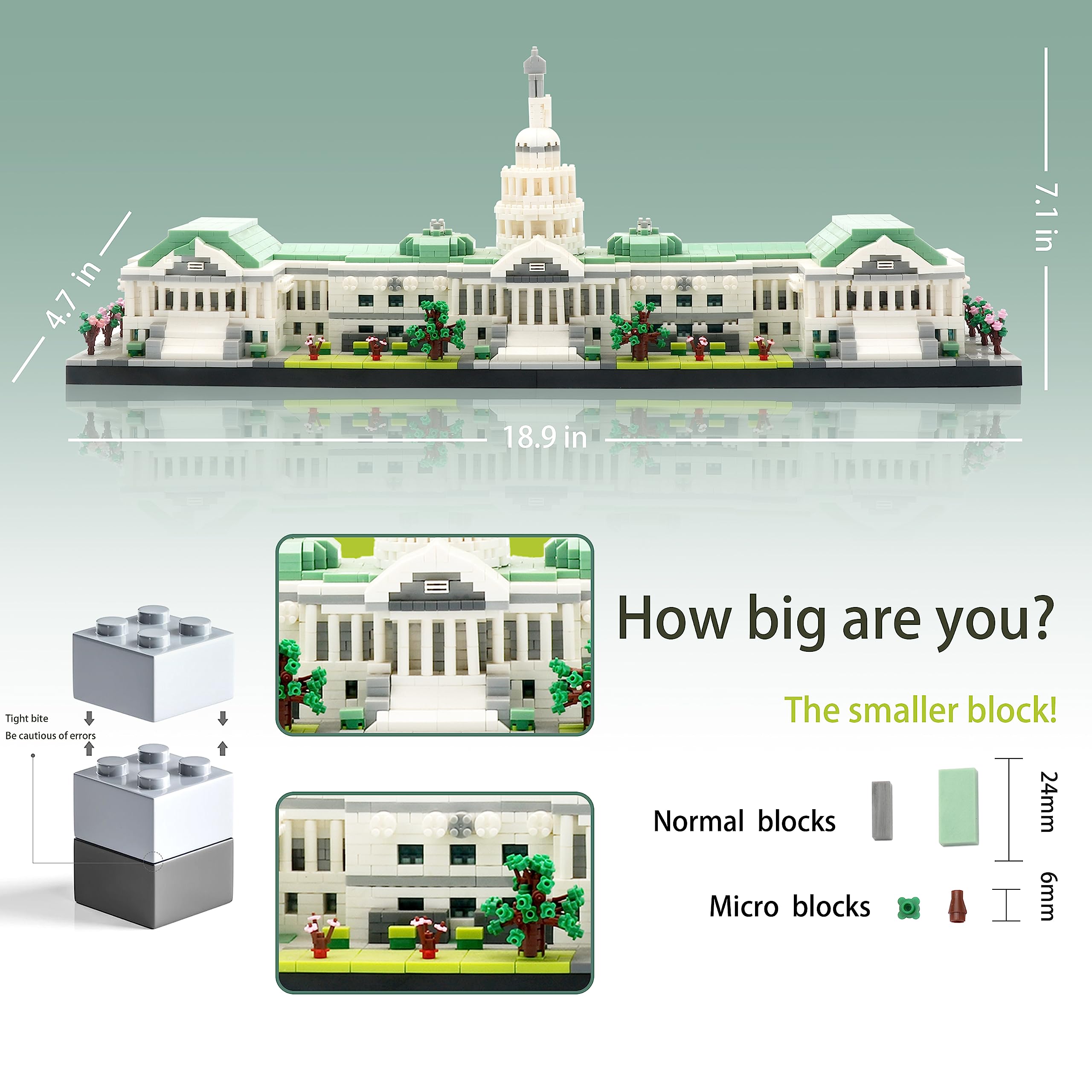 KLMEi Micro Mini Blocks - 3630 PCS United States Capitol Building Model Kit for Adults (14+) | Collectible Architecture Set for Display & Gift Giving