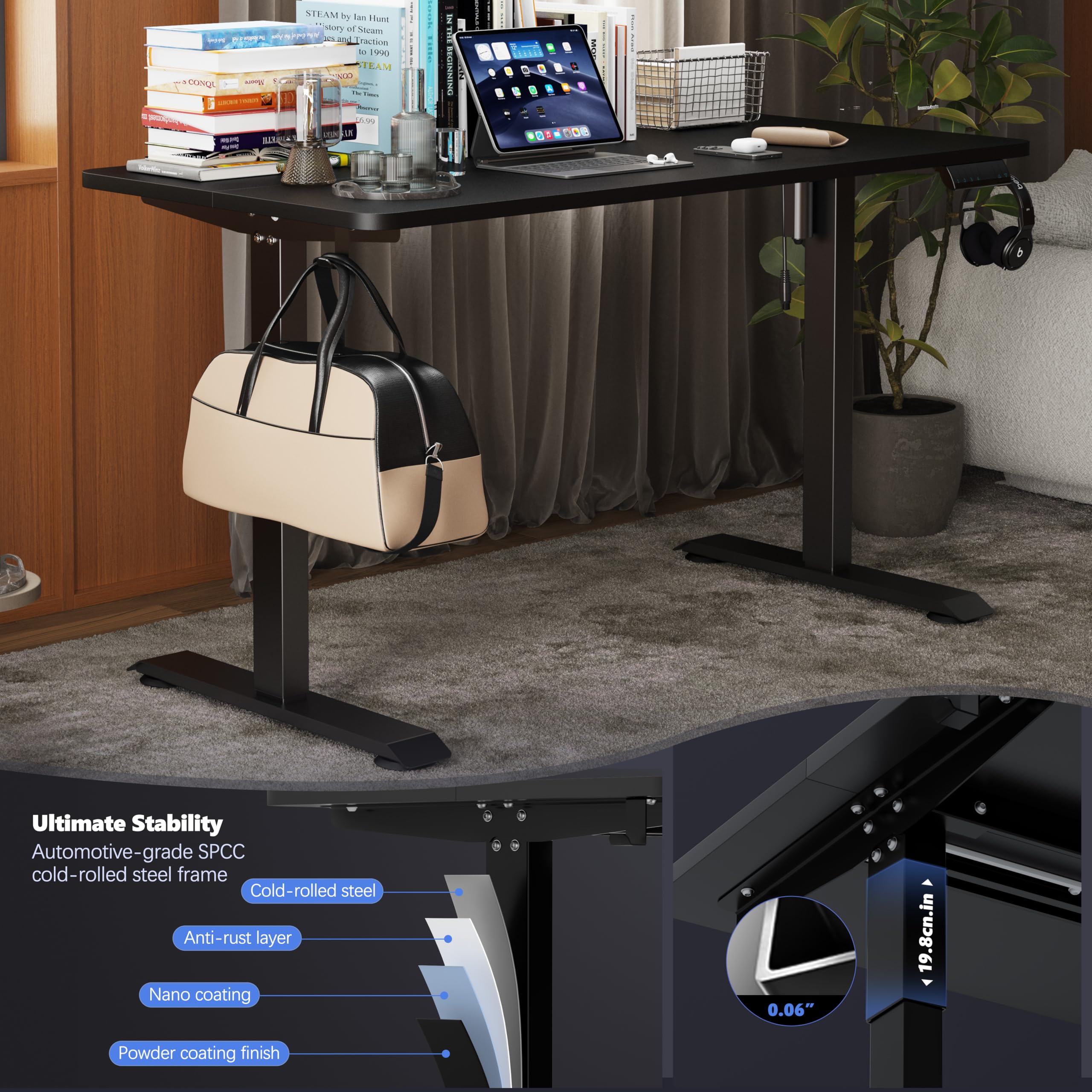 Monomi 40 x 24 Inch Electric Height Adjustable Standing Desk with 3 Memory Settings - Small Sit Stand Up Computer Desk for Home Office, Black | Ergonomic Workspace Solution for Productivity & Comfort