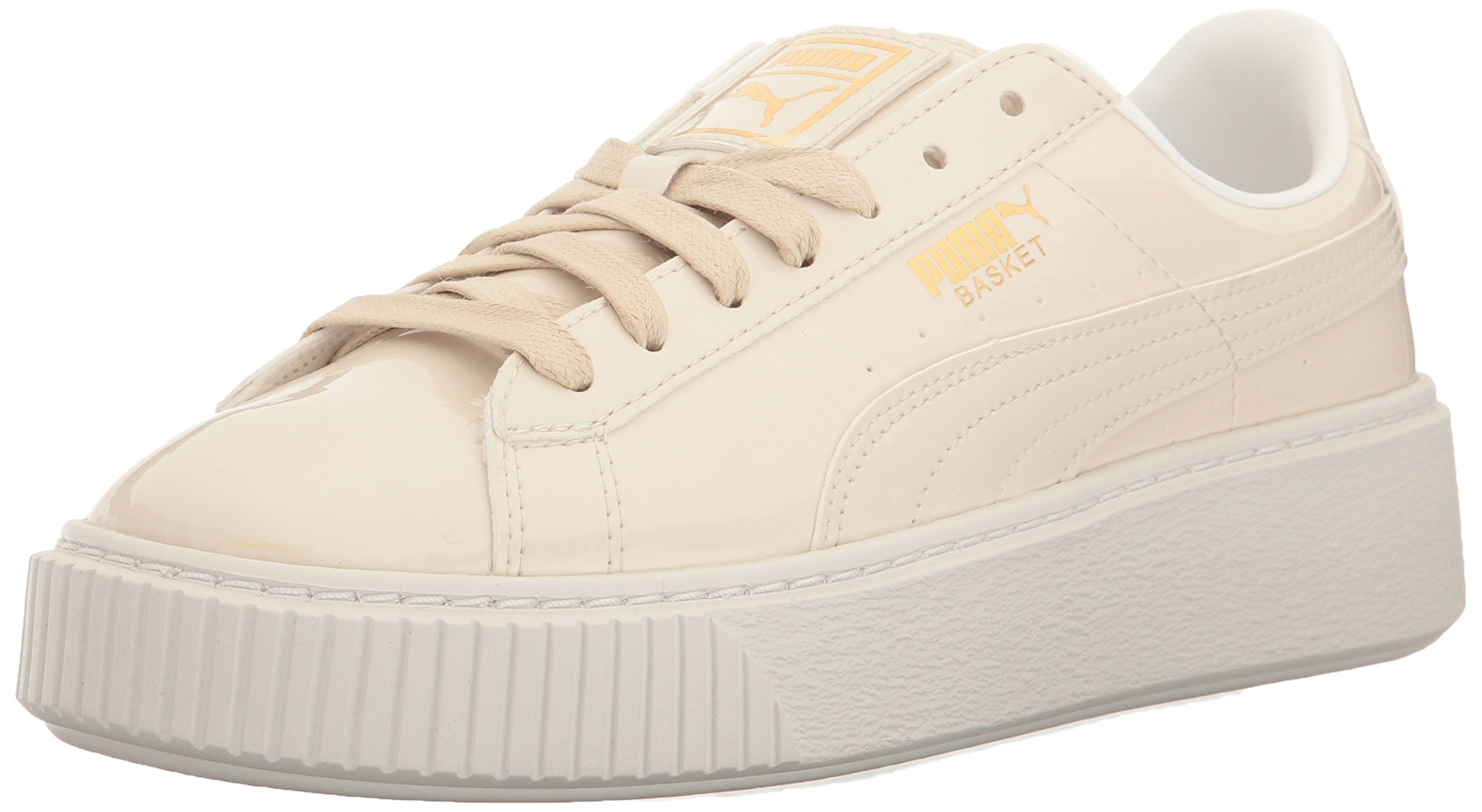 PUMA Women's Basket Platform Patent Leather Sneakers - Fashion White Athletic Shoes for Women, Casual Walking & Street Style Outfits