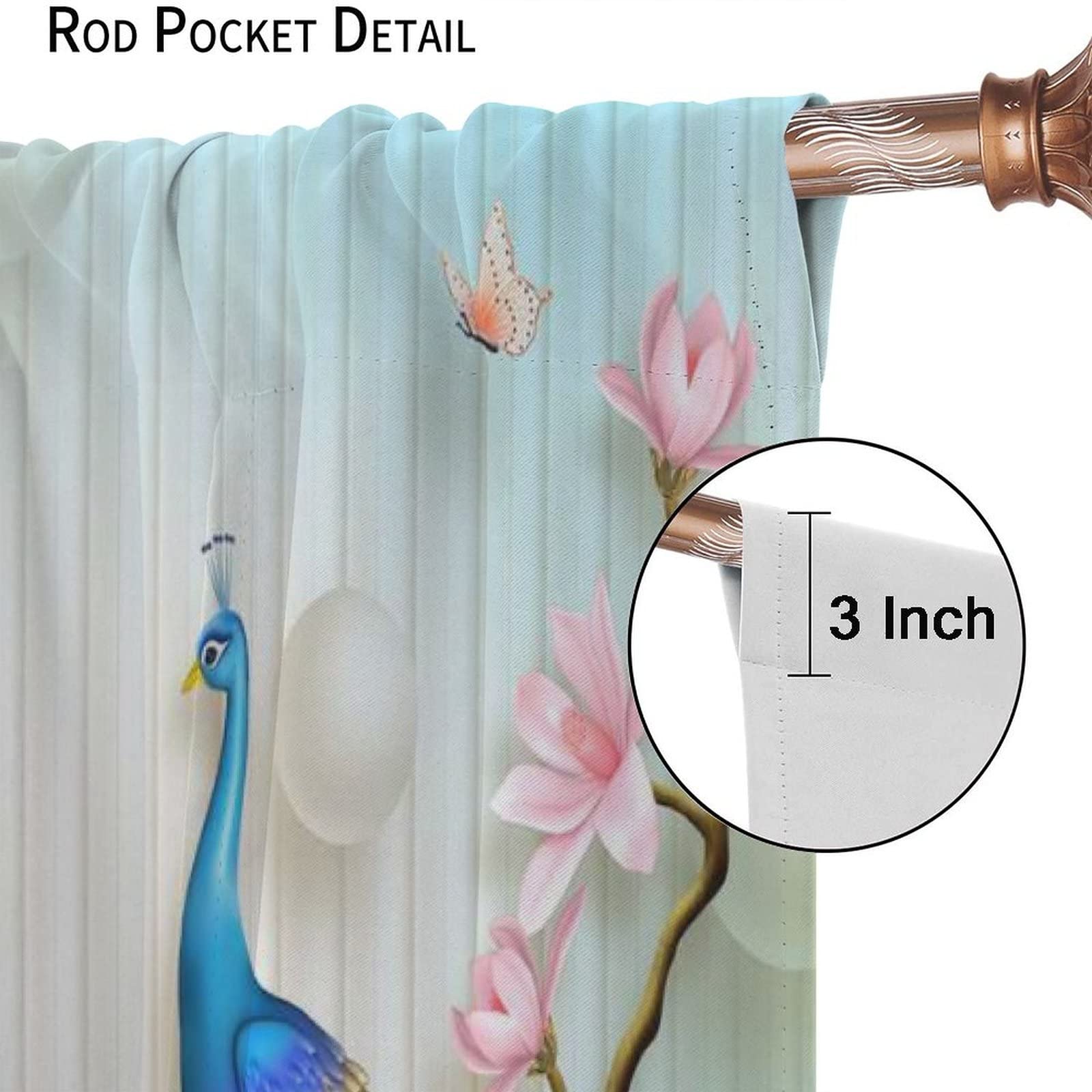 **Blue Peacock Blackout Curtains - Floral Pearl Butterfly Print Window Drapes, 2 Panels Set (42x45 Inches) for Bedroom, Living Room & Kids Room Decor - Perfect for Light Blocking & Home Decoration**