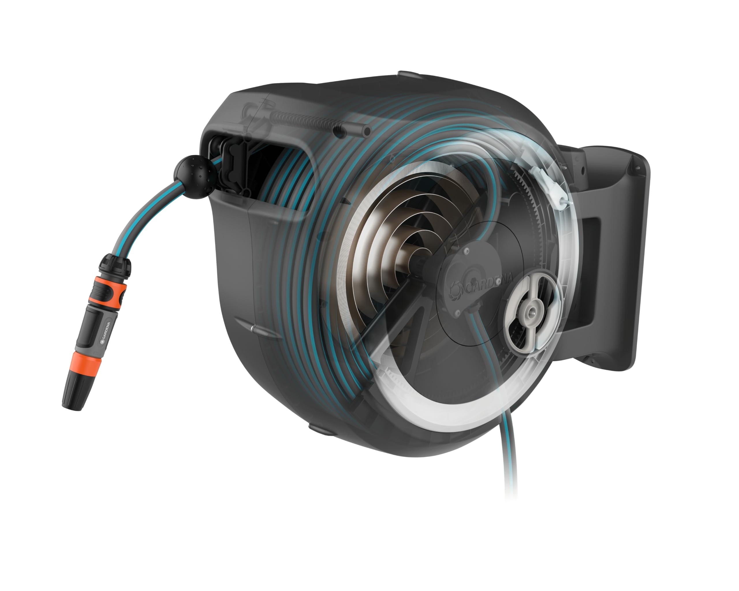 **Gardena Wall-Mounted Hose Box Rollup M/L (White) 25m - Swivel Hose Reel with 25m Hose & Mounting Kit for Medium to Large Gardens - Perfect for Lawn, Patio, and Backyard Watering (Model 18622-20)**