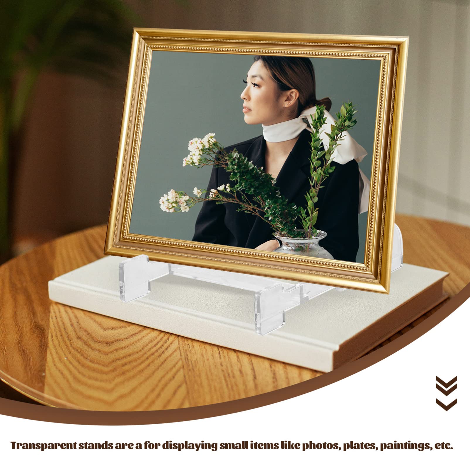 LIFKOME 5-Piece Acrylic Photo Frame Stand Set - Small Universal Tabletop Easel Display Holder for Pictures, Artwork, and Decorative Plates - Perfect for Desk, Shelf, or Home Decor Display