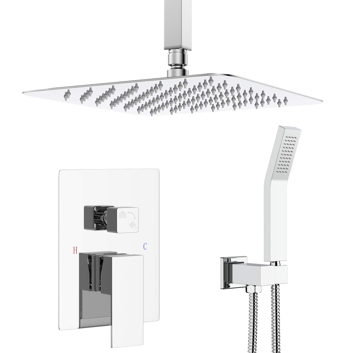 SunCleanse Rainfall Shower Faucet Set - Polished Chrome Bathroom Shower Combo with High Pressure 10 Inch Rain Shower Head & Handheld Sprayer - Ceiling Mounted for Luxurious Spa Experience at Home