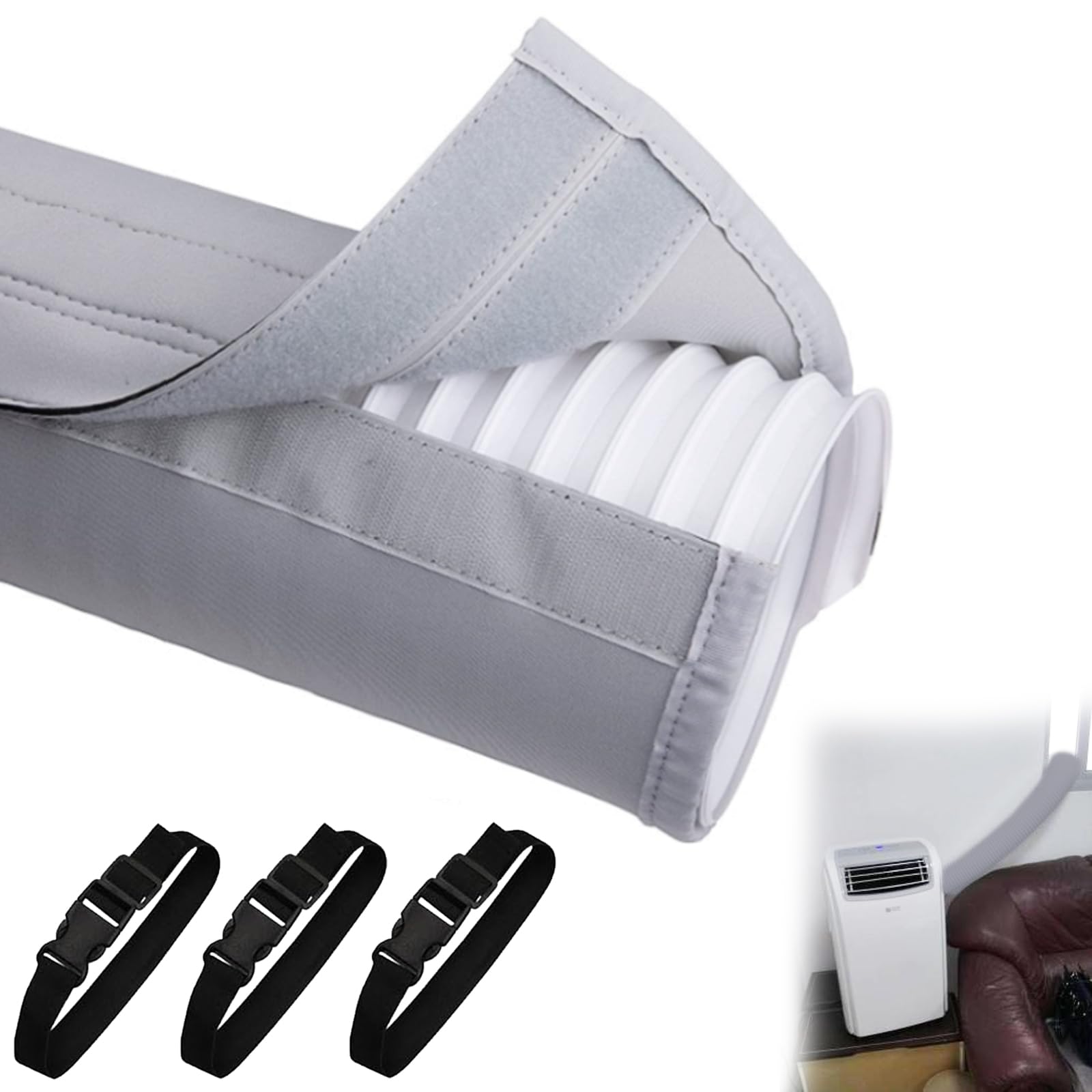Portable AC Hose Cover - Insulated Dustproof Air Conditioner Exhaust Hose Wrap with 3 Adjustable Buckle Straps for 5