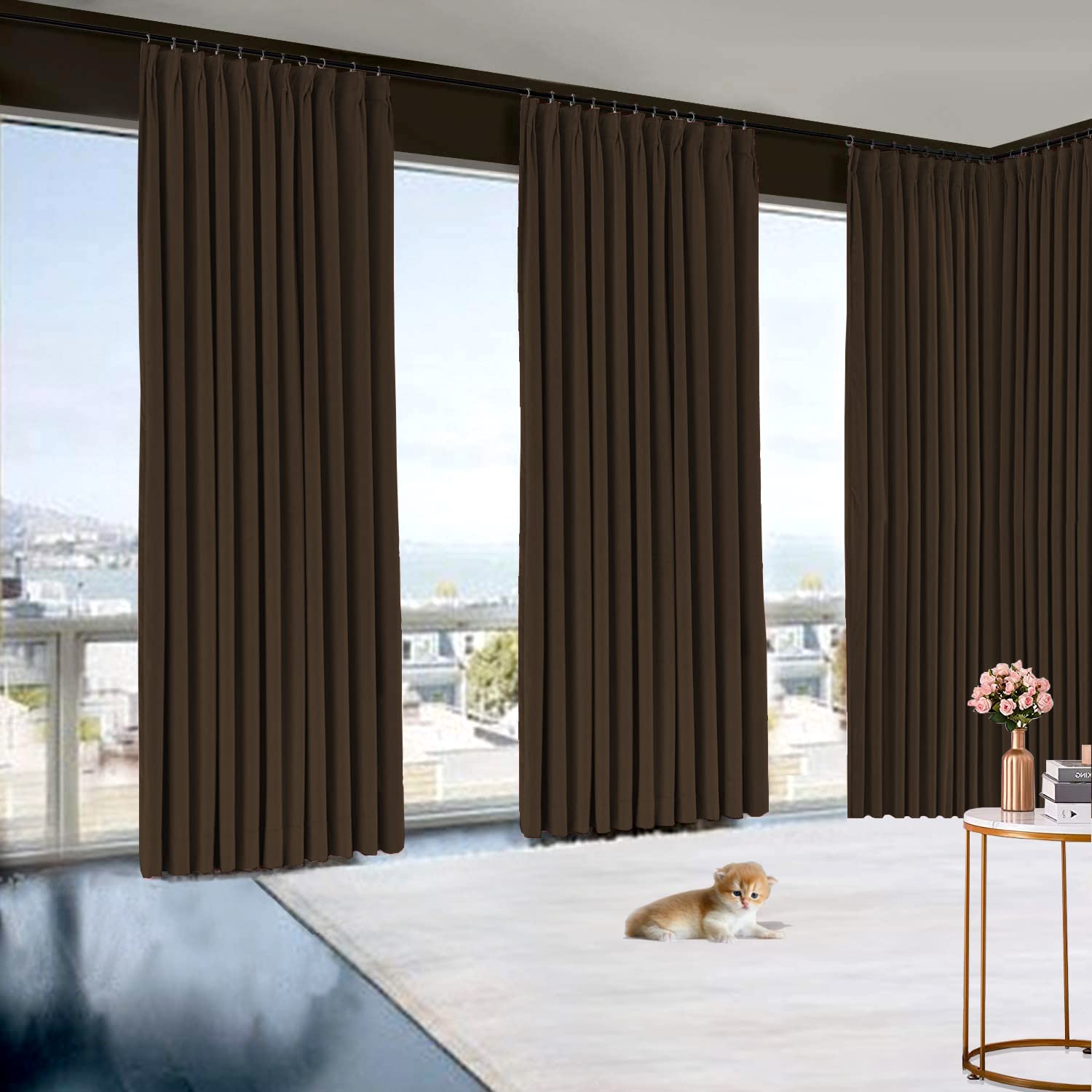 Double Pinch Pleat Extra Long Solid Polyester Curtains - 60