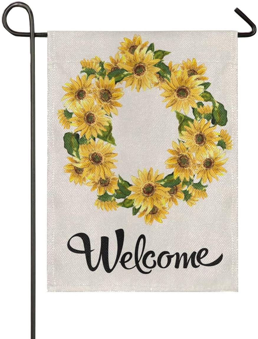 Double Sided 28x40 Inch Welcome Garden Flag - Yellow Floral Wreath Burlap Seasonal Decor for Farmhouse, Outdoor Holiday & Home Decoration | Perfect for Front Yard, Porch & Seasonal Celebrations