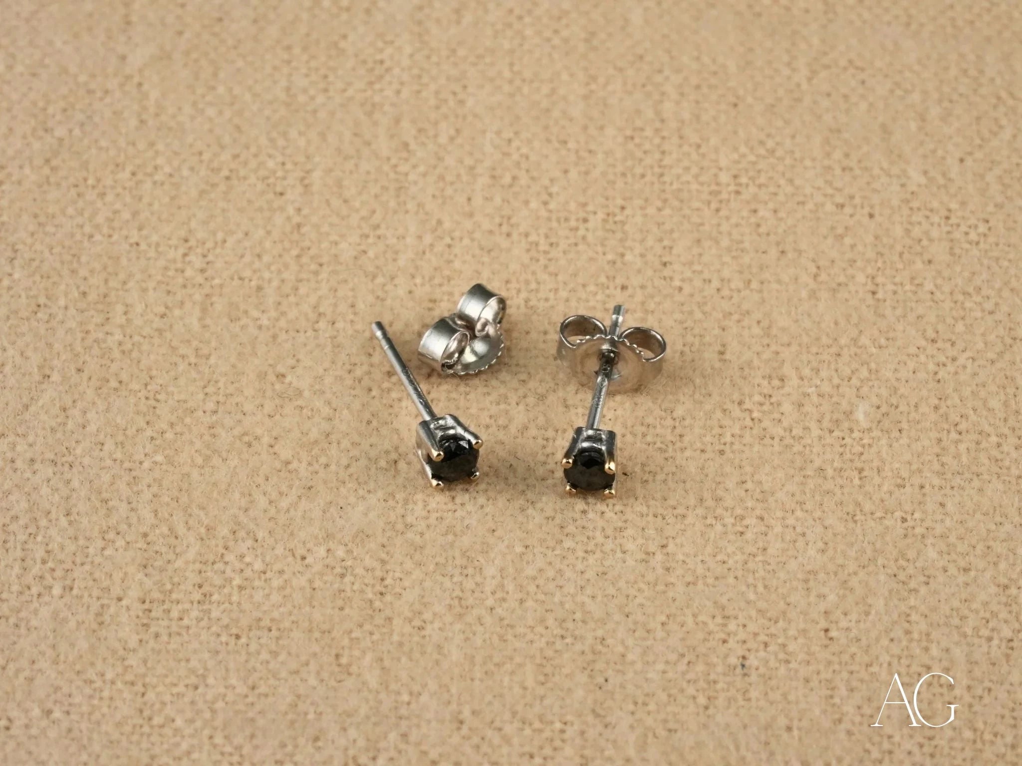 18K White Gold Black Diamond Stud Earrings for Women - Elegant Noir Jewelry for Wedding, Party & Special Occasions