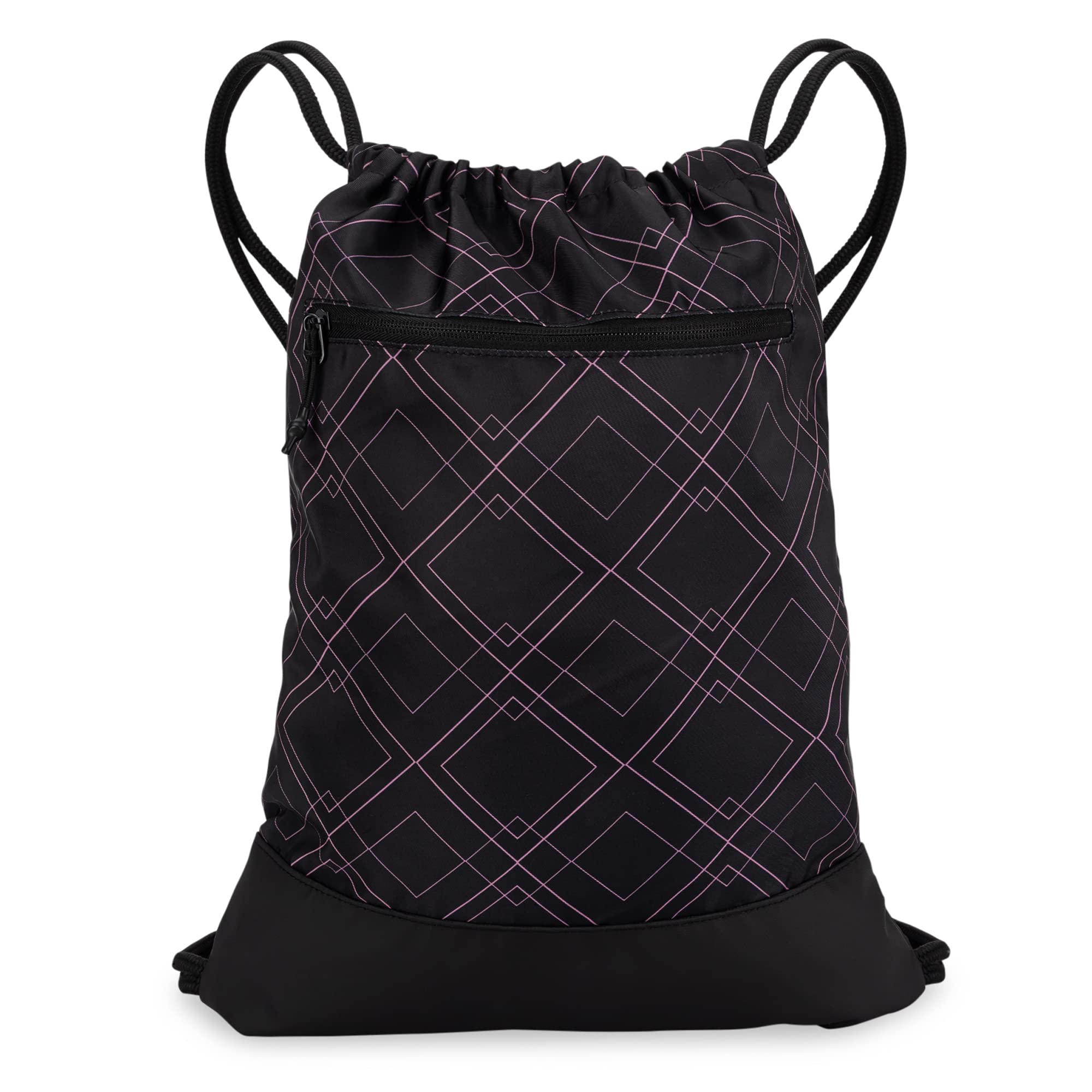 Stylish Drawstring Gym Bag for Women - Durable Lightweight Sports Backpack with Trendy Graphic Designs | Perfect for Gym, Yoga, Running & Travel | Black & Rose Geometric Pattern