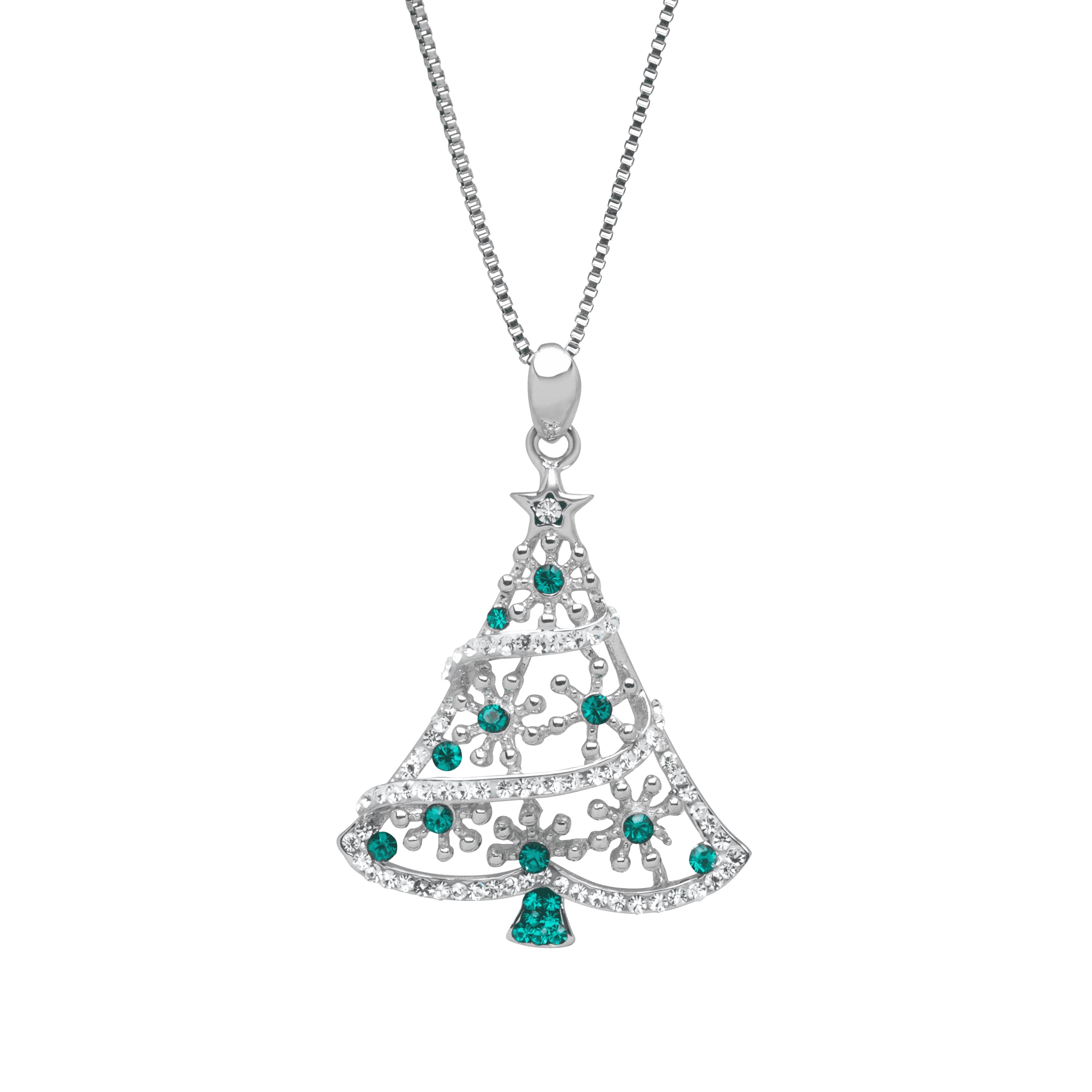 Sterling Silver Christmas Tree Pendant with Swarovski Crystals - Holiday Gift for Women