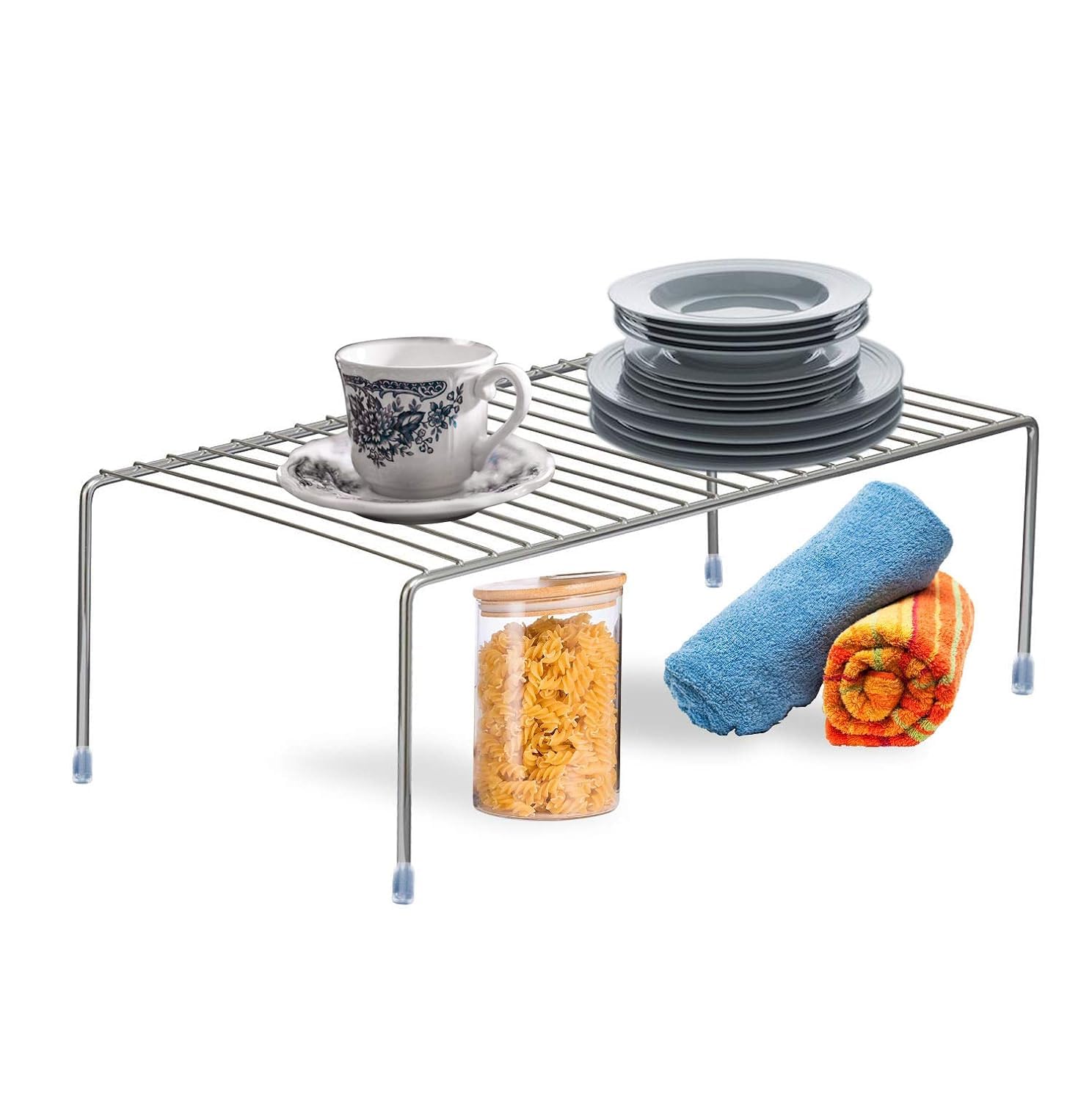 NH10 DESIGNS Stainless Steel Expandable Dish Rack & Storage Shelf - Stackable, Adjustable Kitchen Organizer for Cabinets & Countertops (2-Pack) - Perfect for Small Spaces, Dish Drying & Utensil Storage