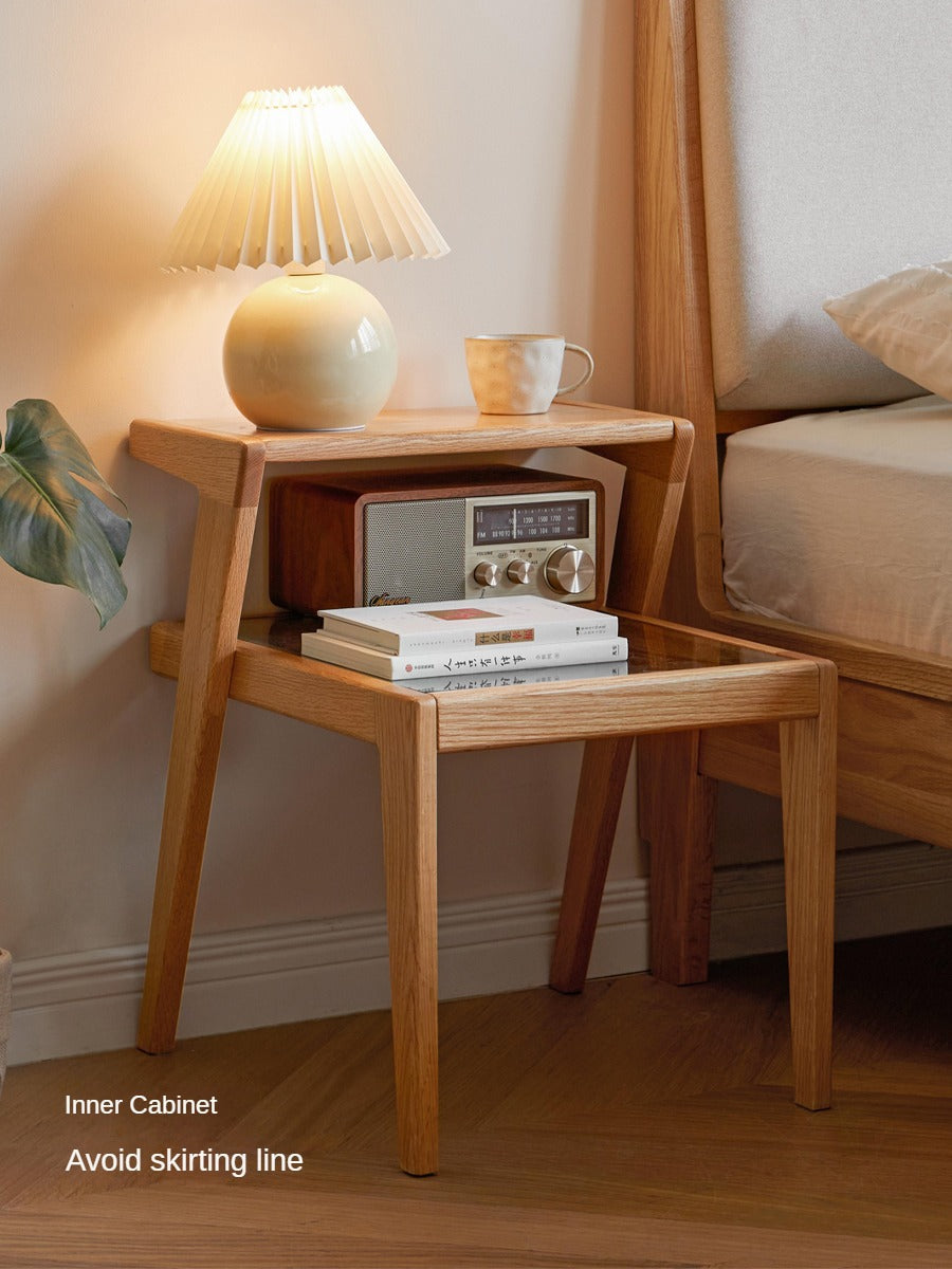 Solid Oak Wood Nightstand - Sturdy Bedside Table with Drawer for Bedroom, Living Room, or Office - Perfect for Storage and Decor