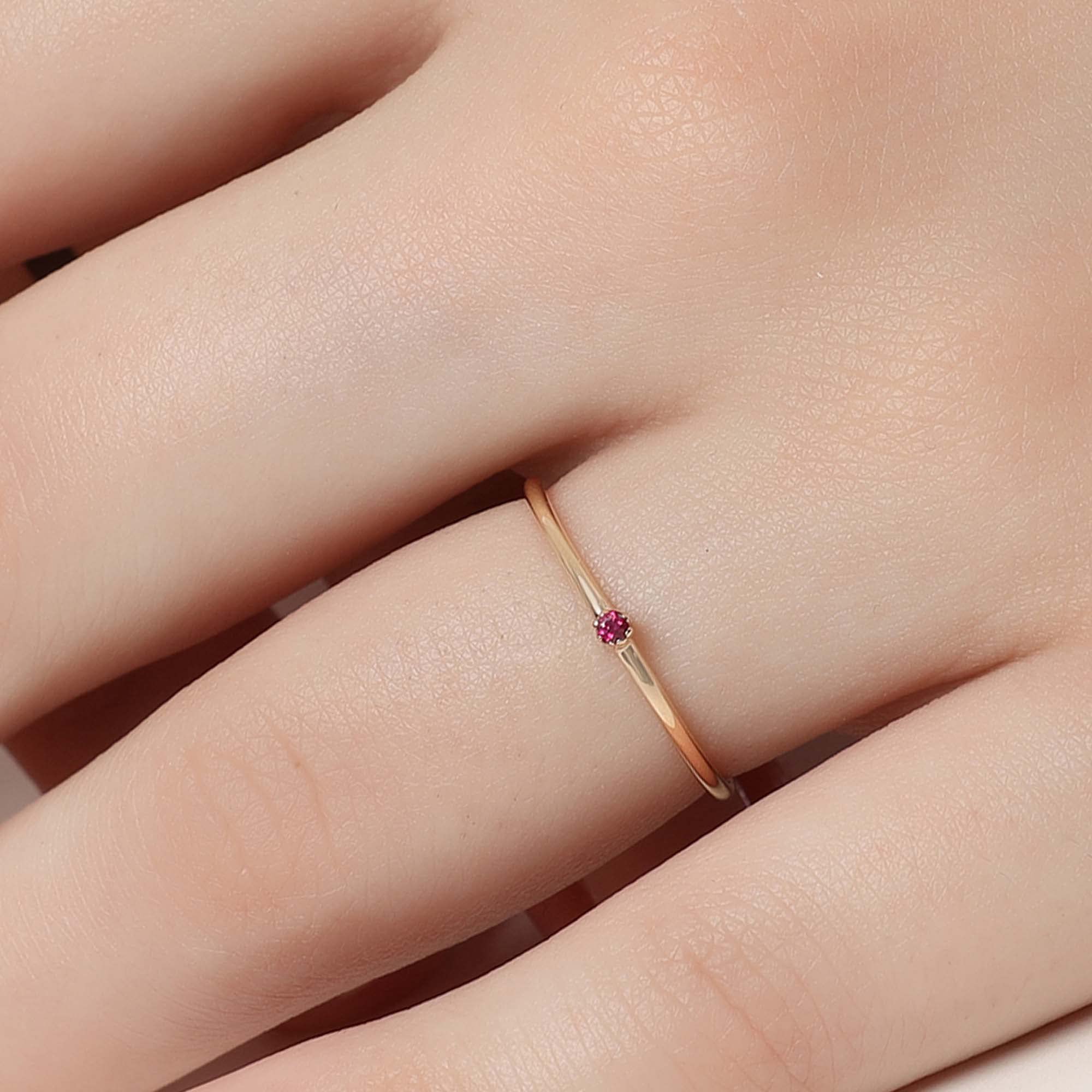 Dainty Gold Ruby Stacking Ring for Women - Elegant Tiny Round Gemstone Ring for Layering, Stackable Jewelry for Everyday Wear & Special Occasions