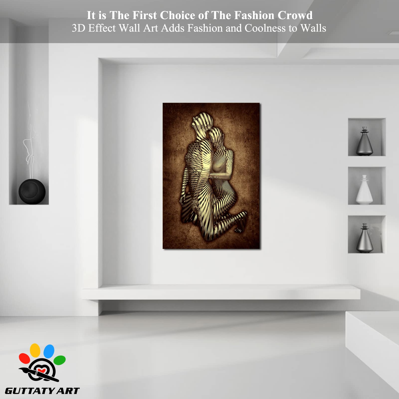 3D Metal Effect Canvas Wall Art - Love Heart Gray Brown 32x48 Inches, Modern Couples Bedroom Decor, Valentine's Day Gift for Master Bedroom & Living Room | Perfect for Home Decoration, Wedding Anniversary Present & Romantic Interior Design