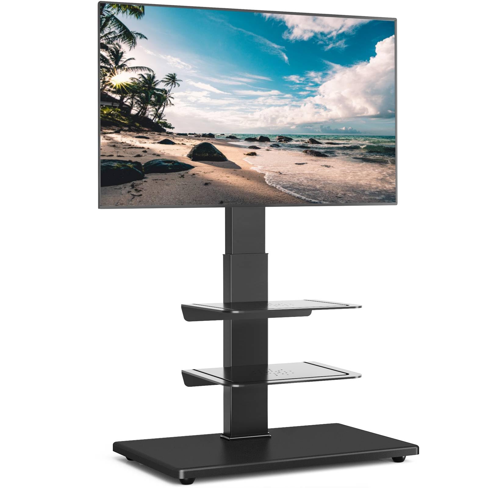 Swivel Floor TV Stand with Mount - Wood Base & 2 Adjustable Media Shelves for 40-77 Inch Flat/Curved TVs - Height Adjustable Corner TV Stand for Bedroom, Living Room & Office - Perfect for Home Theater & Gaming Setups