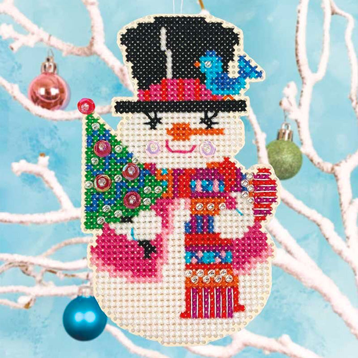 Snow Buddy Cross Stitch Ornament Kit - DIY Christmas Holiday Decorations for Tree, Gifts & Home Crafting